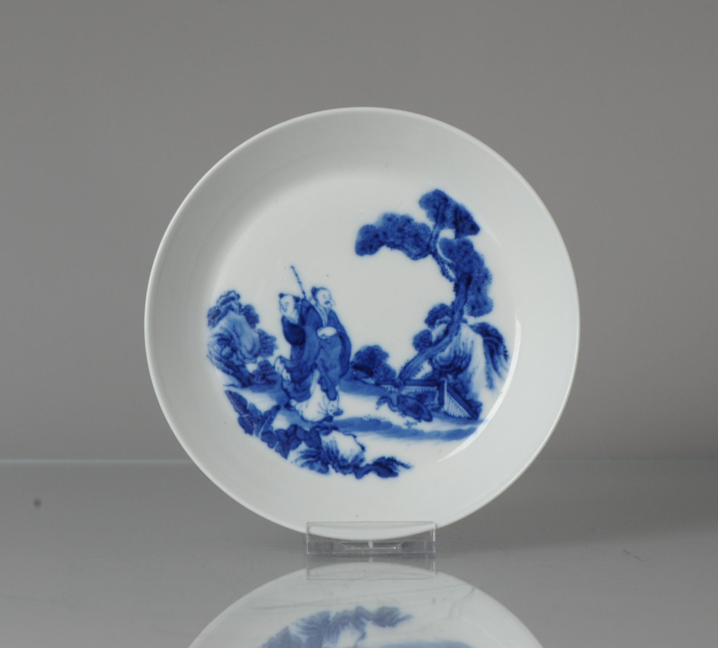 Chinese blue and white brush washer Qing Dynasty 19C Wang Xizhi In Excellent Condition In Amsterdam, Noord Holland