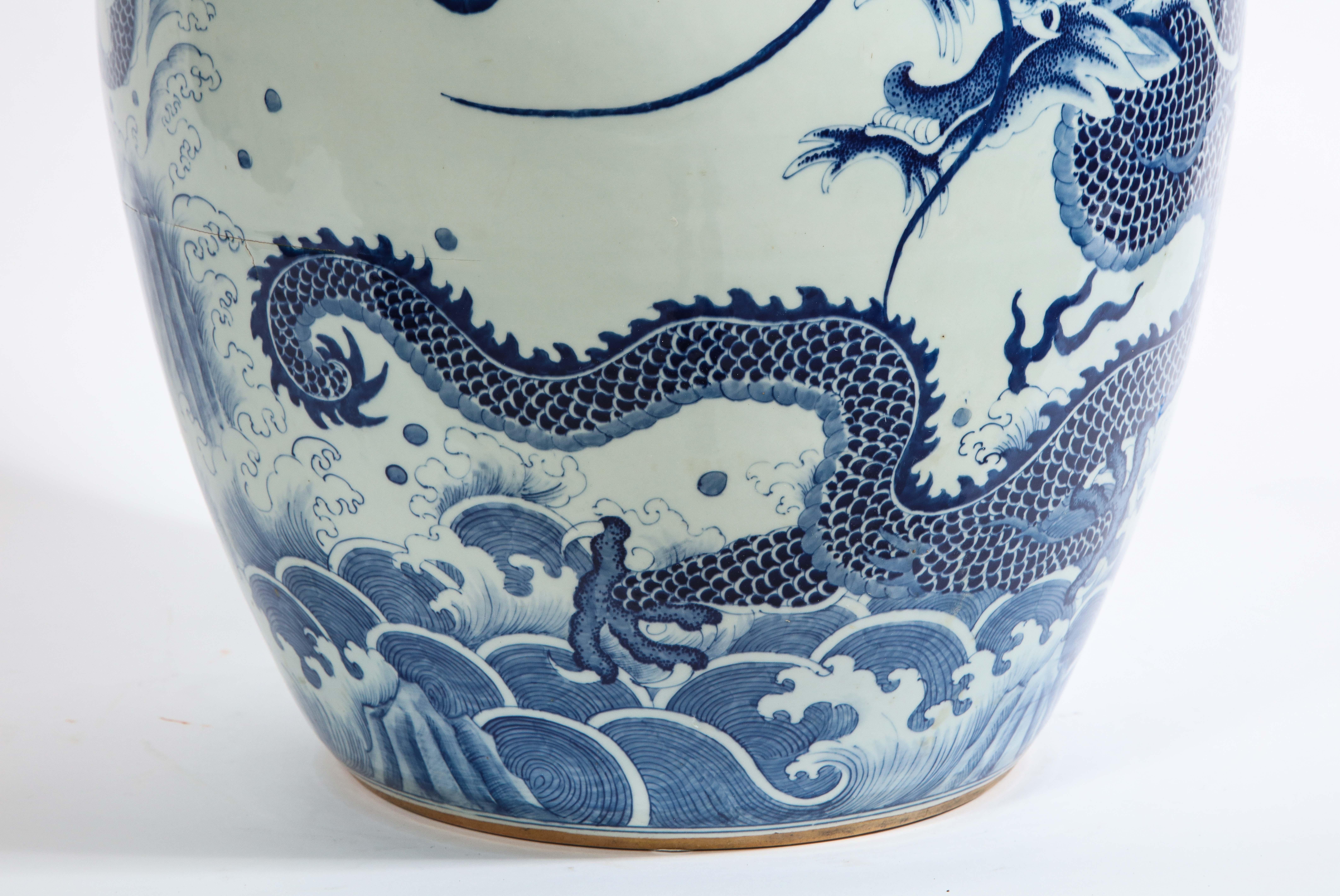Chinese Blue and White Porcelain Dragon & Koi Design Painted Jardiniere/Planter 7