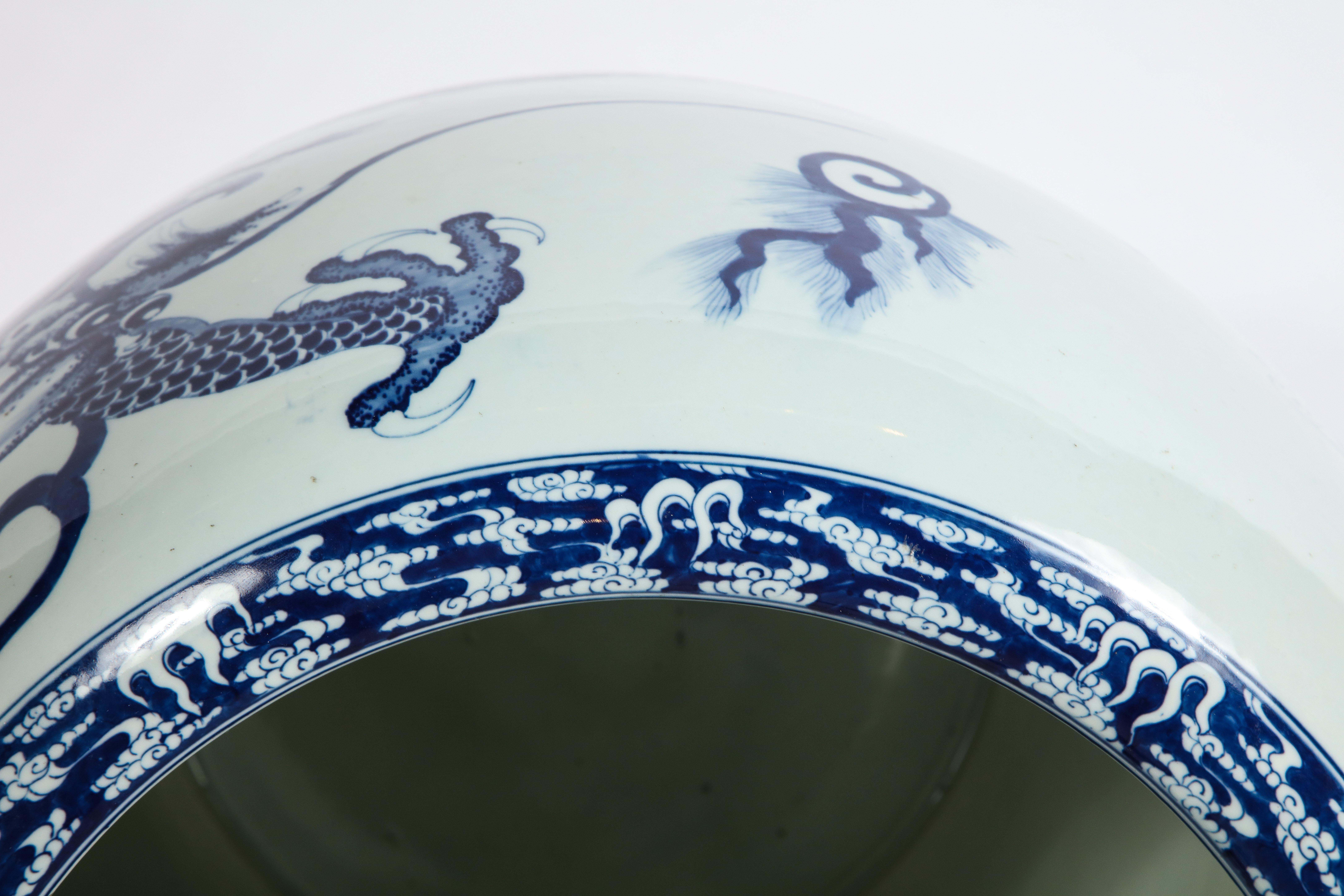 Chinese Blue and White Porcelain Dragon & Koi Design Painted Jardiniere/Planter 8