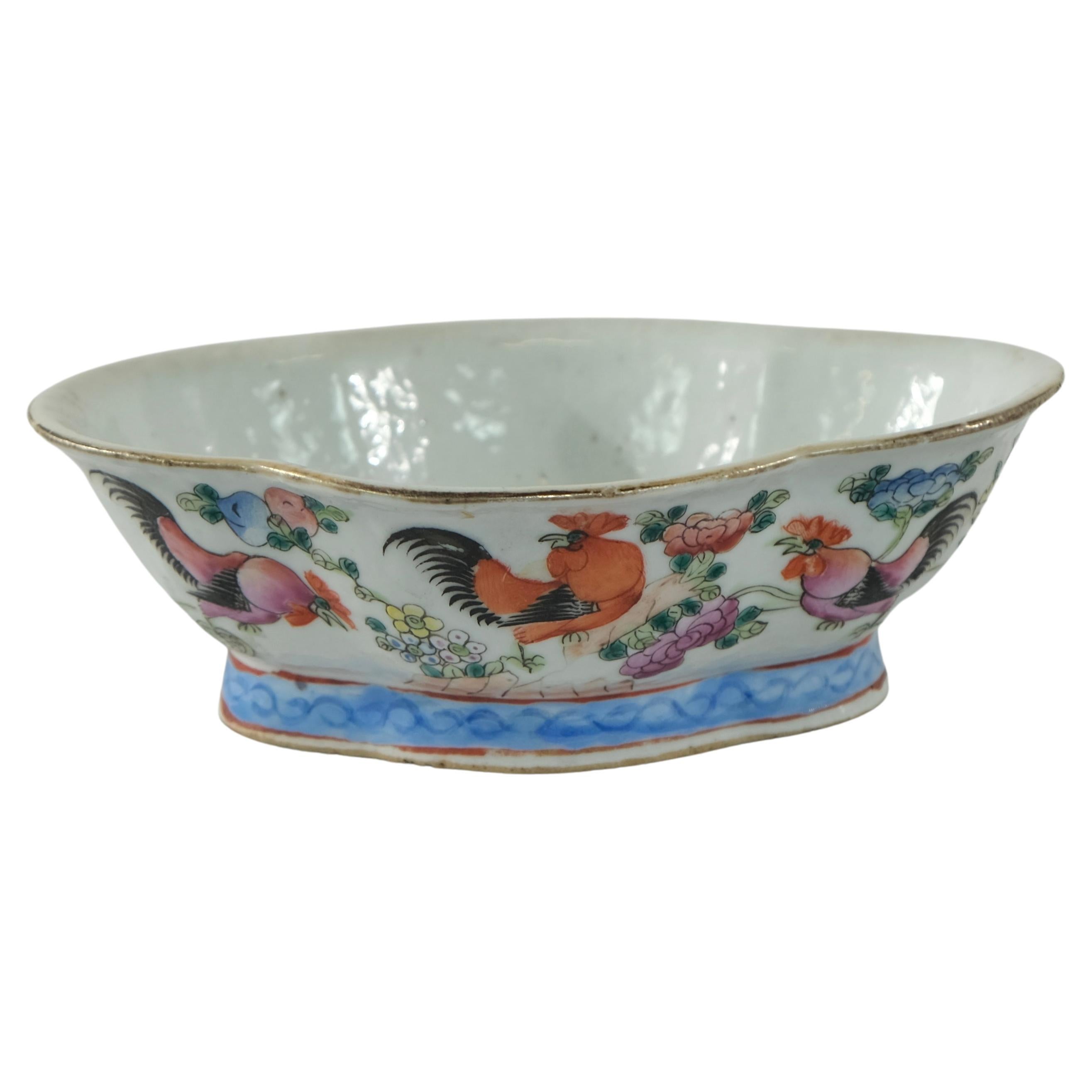 Chinese Bowl, Fa, ille Rose with Motives of Roosters