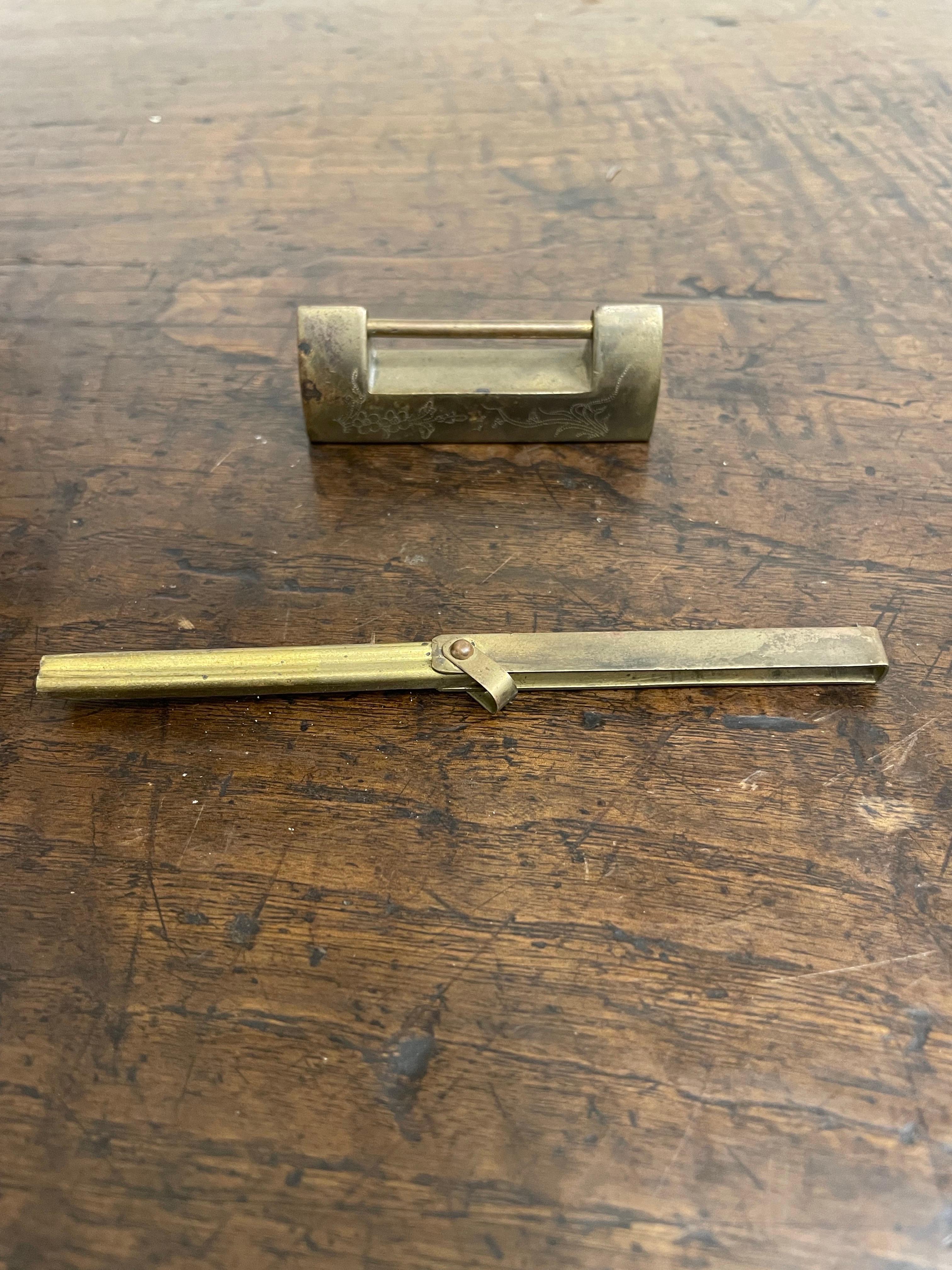 Qing A Chinese Brass Etched Lock with Key, Early 20th Century For Sale