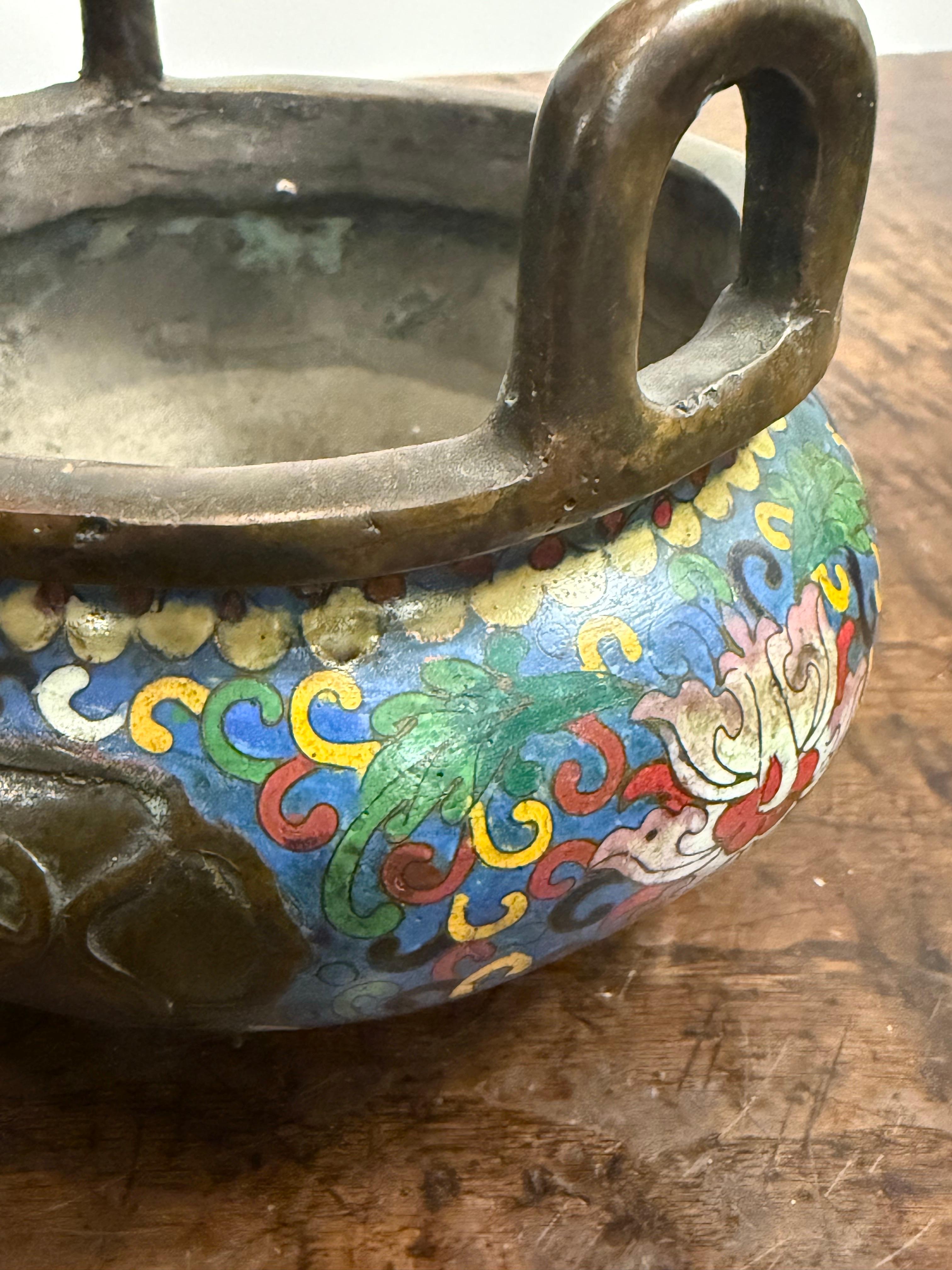 Bruciaincenso cinese in bronzo con smalto cloisonné, XIX secolo in vendita 3