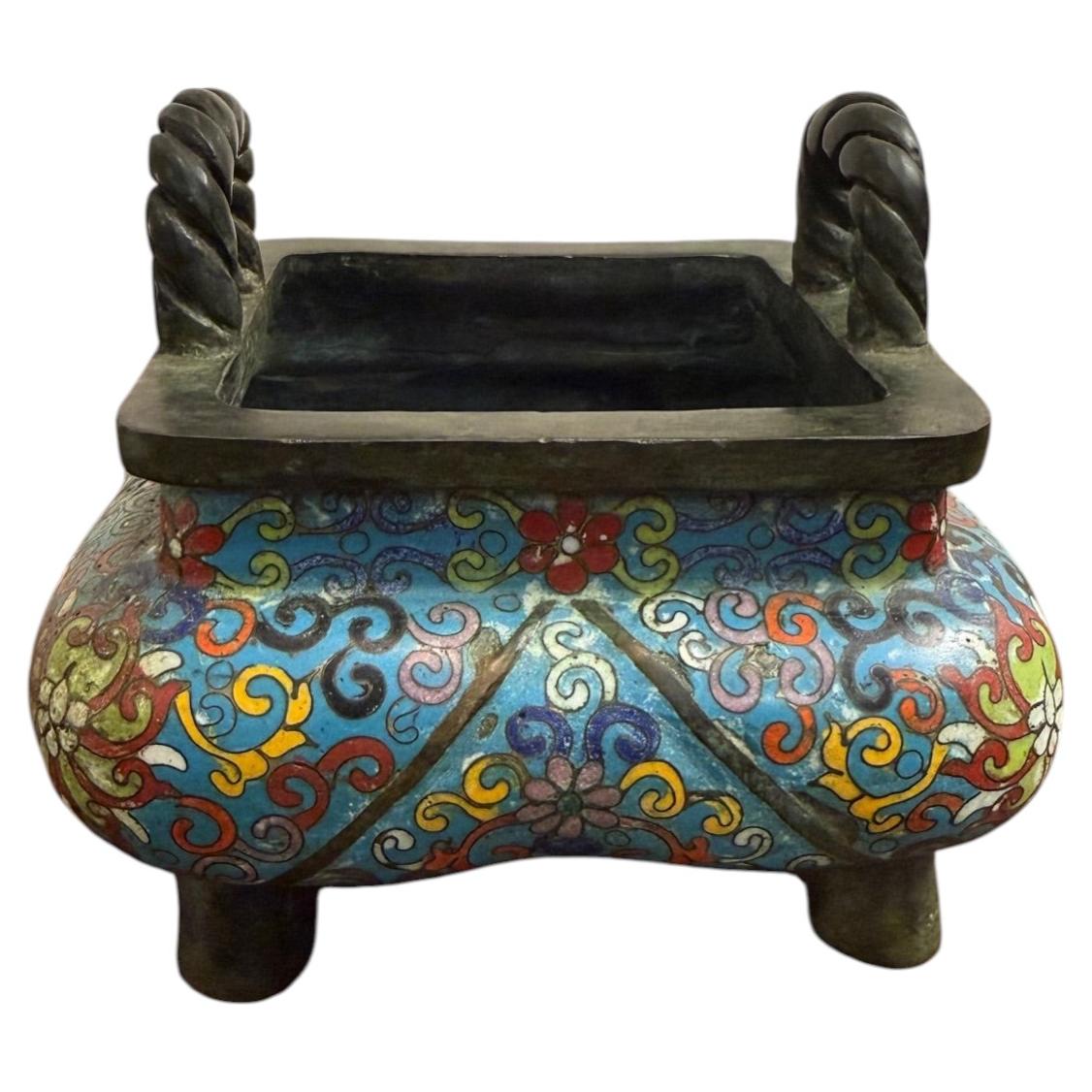 Chinesischer Bronze-Cloisonné-Emaille-Räuchergefäß mit Markierung, Ende 19.