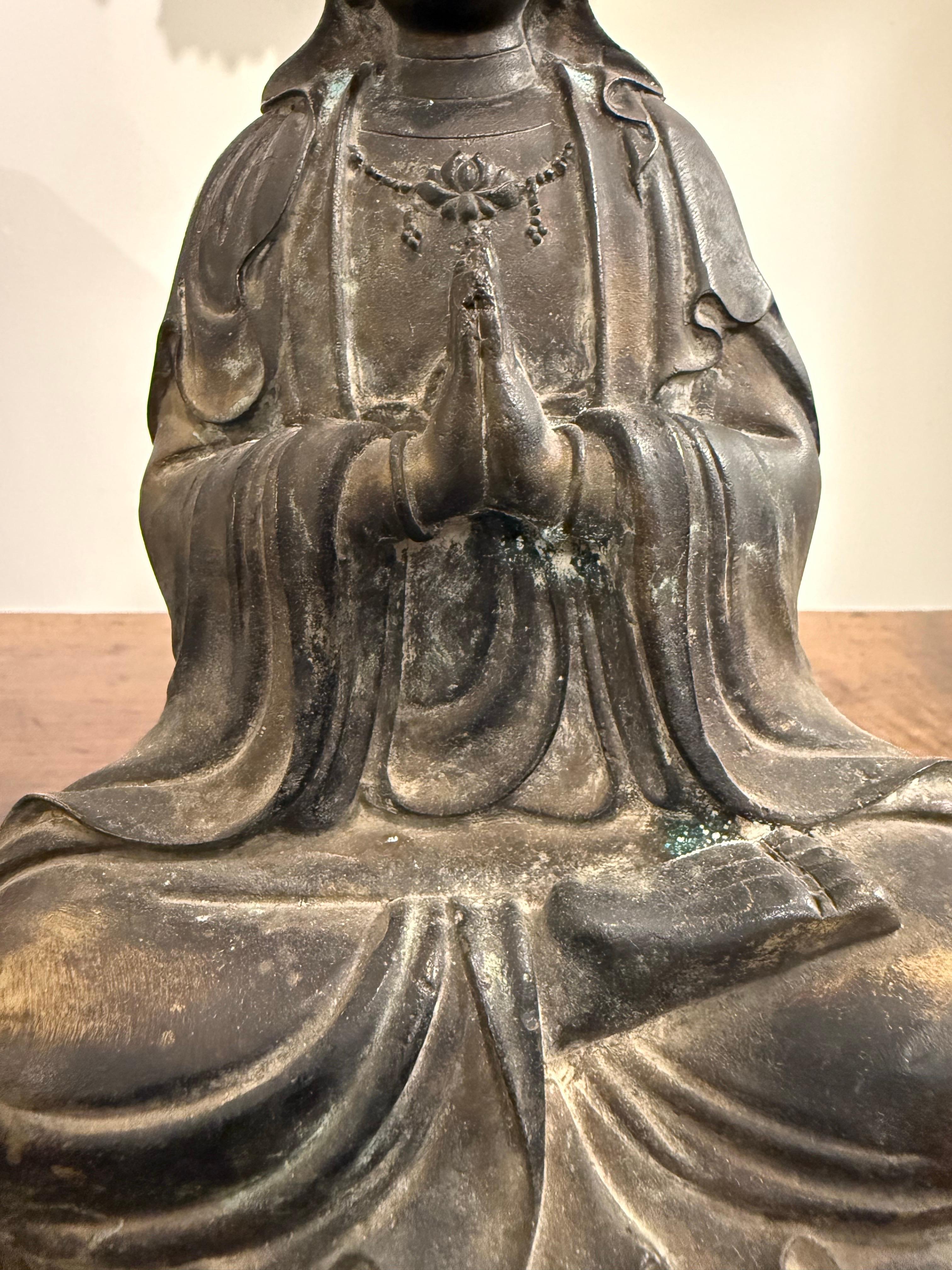 Cast A Chinese Bronze Seated Guanyin, 19th Century For Sale