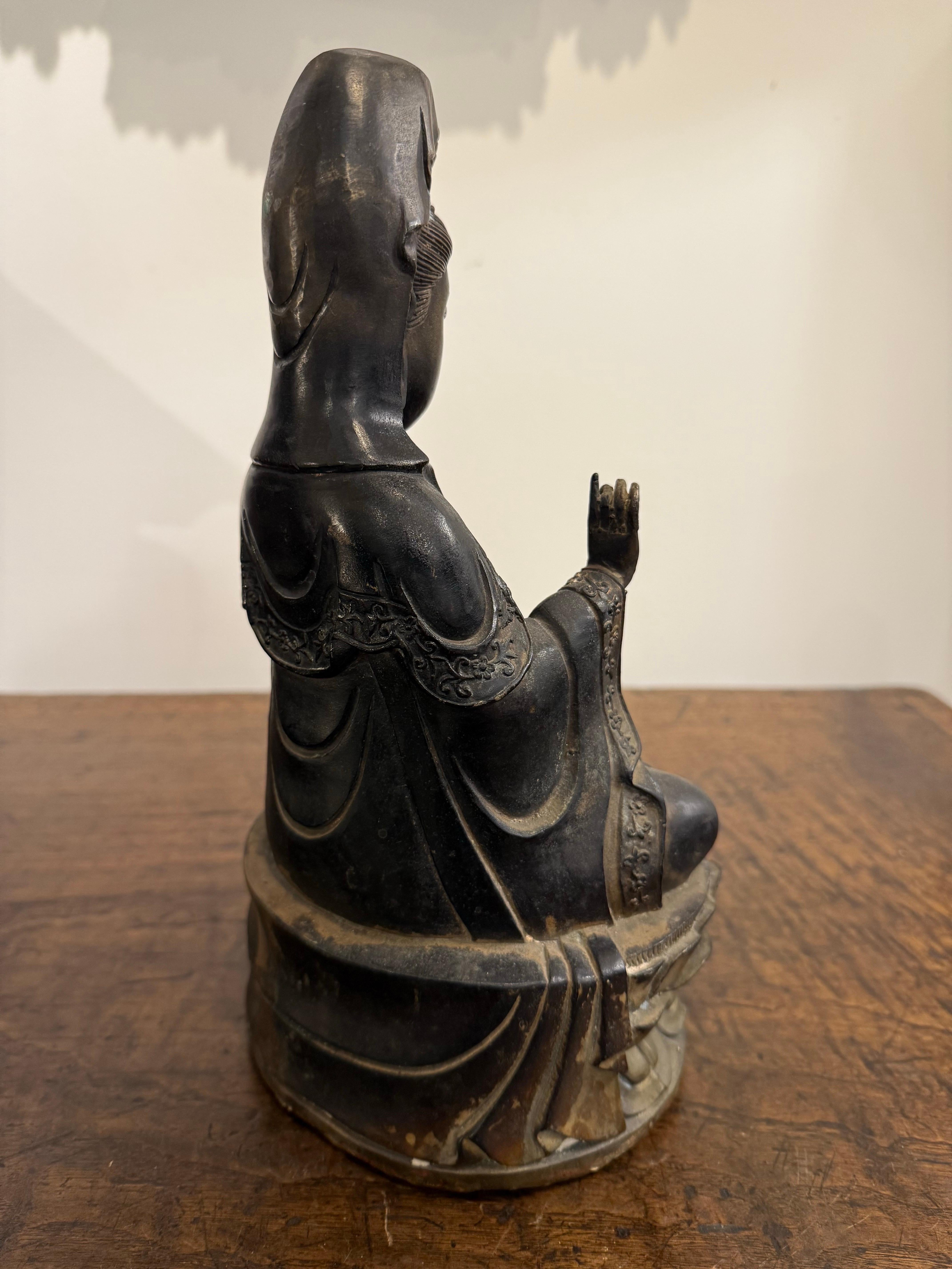A Chinese Bronze Seated Guanyin with Mark, 19th Century For Sale 5