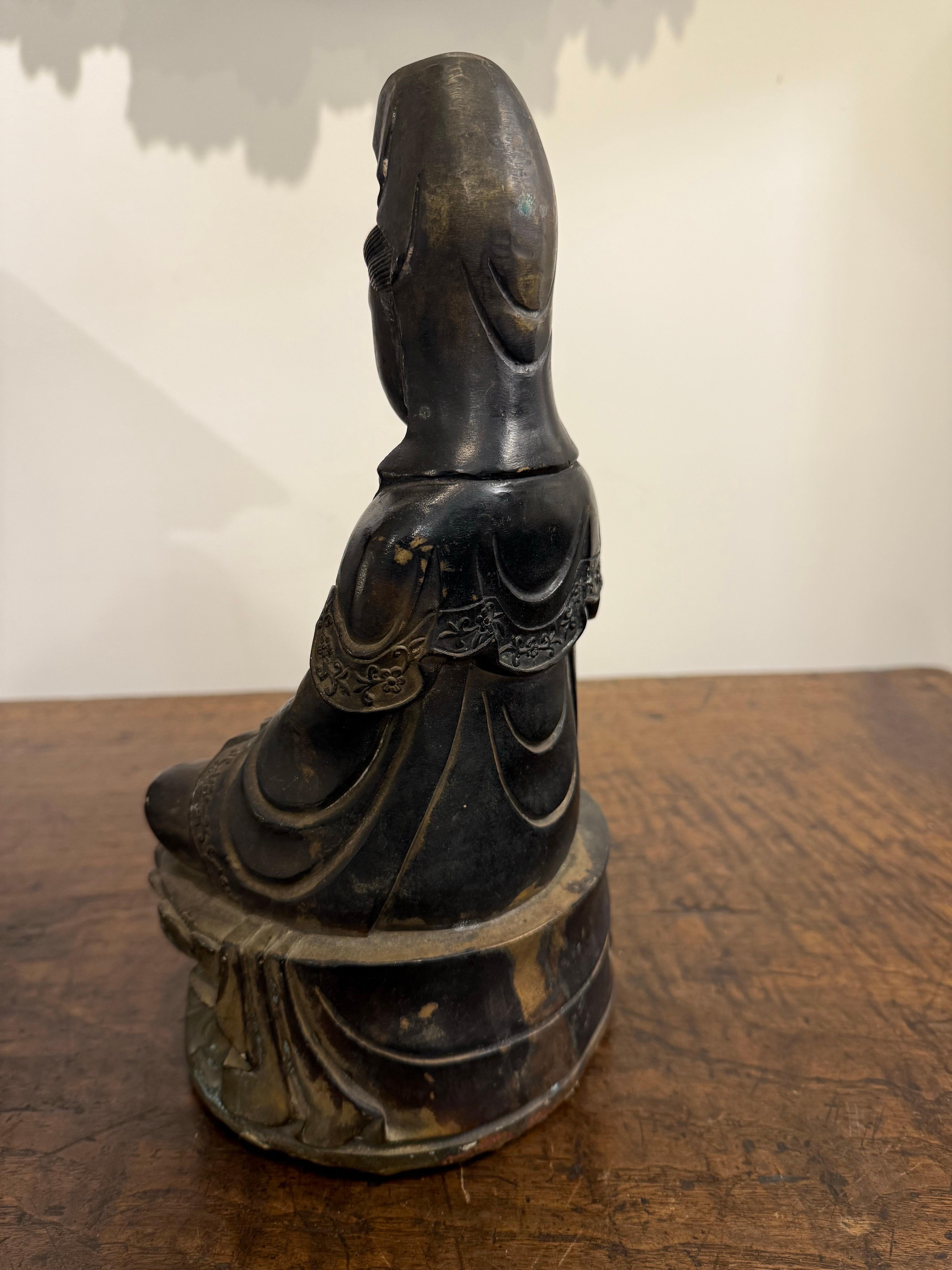 A Chinese Bronze Seated Guanyin with Mark, 19th Century For Sale 3