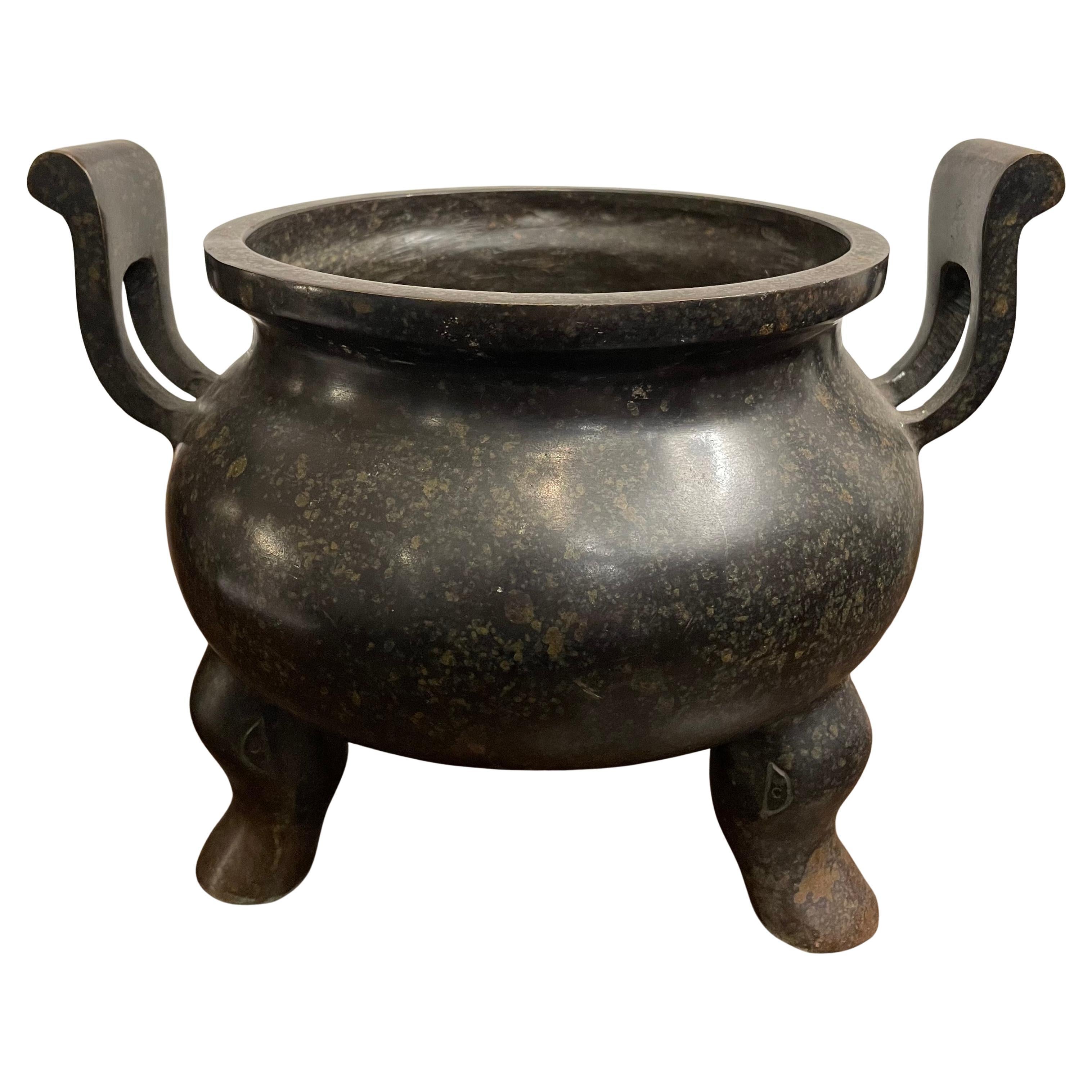 A Chinese Bronze Tripod Censer with Handles with Ming Xuande Mark, 19th Century