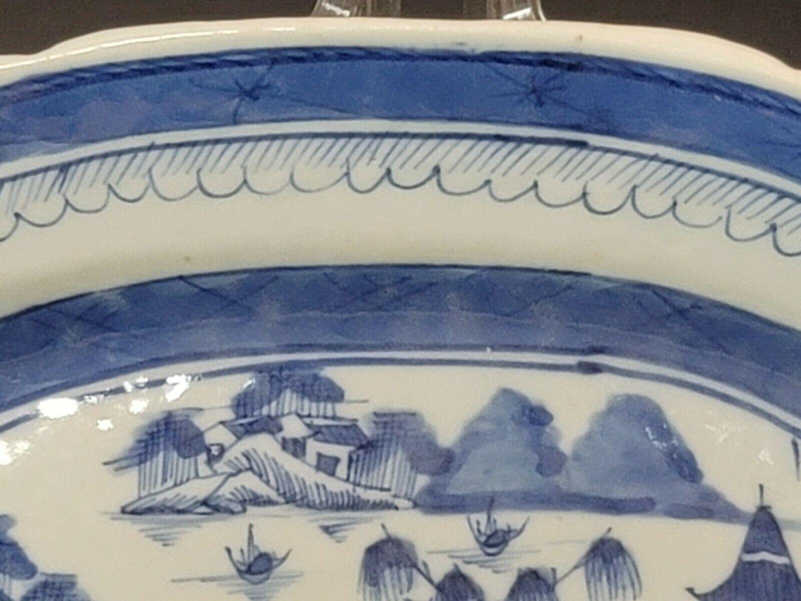 19th Century Chinese Canton Blue and White Porcelain Plater B-004 For Sale