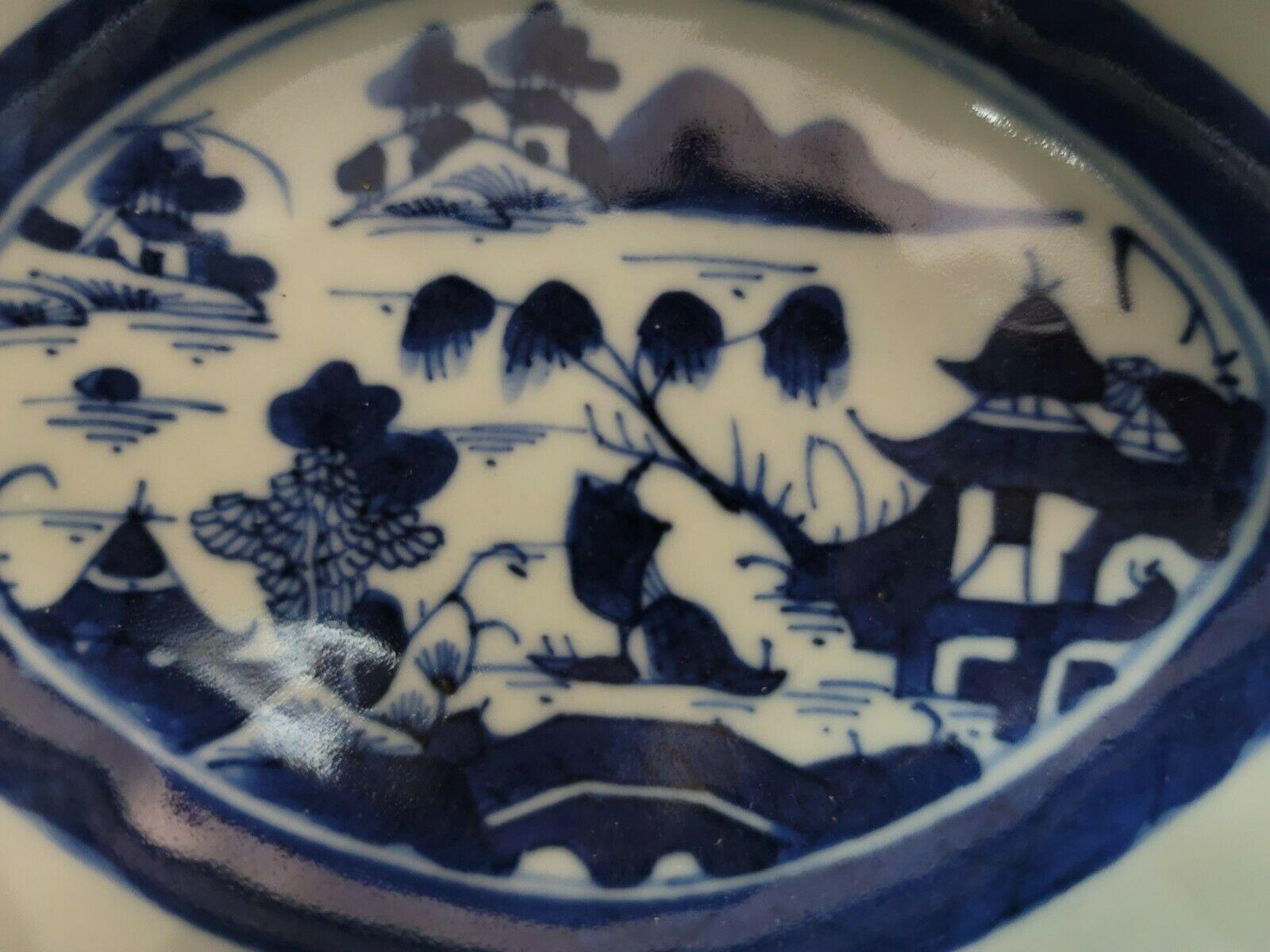 Hand-Crafted Chinese Canton Blue and White Porcelain Plater For Sale