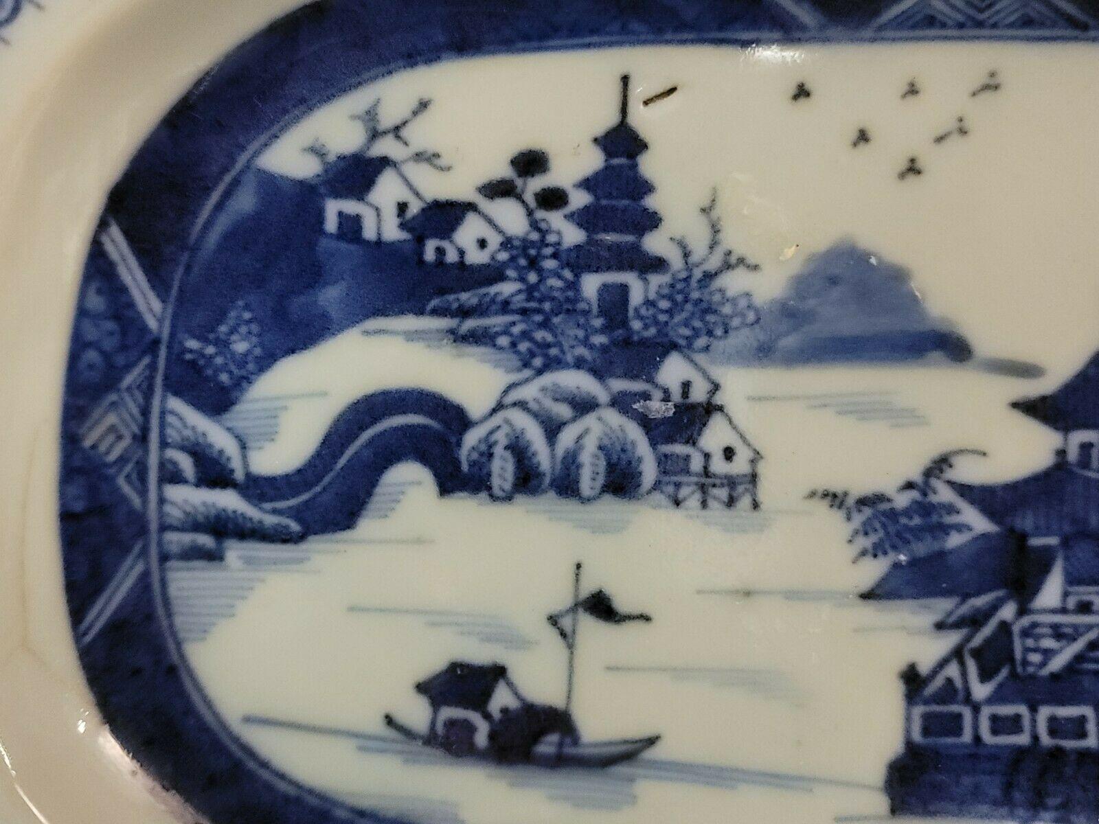Chinese Canton Blue and White Porcelain Warming Plate B-007 In Good Condition For Sale In Norton, MA