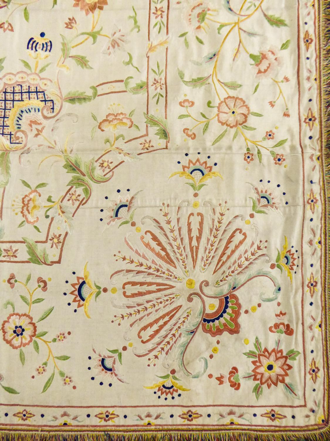 A Chinese / Canton Satin Embroidered Bedspread For Export To Europe ...