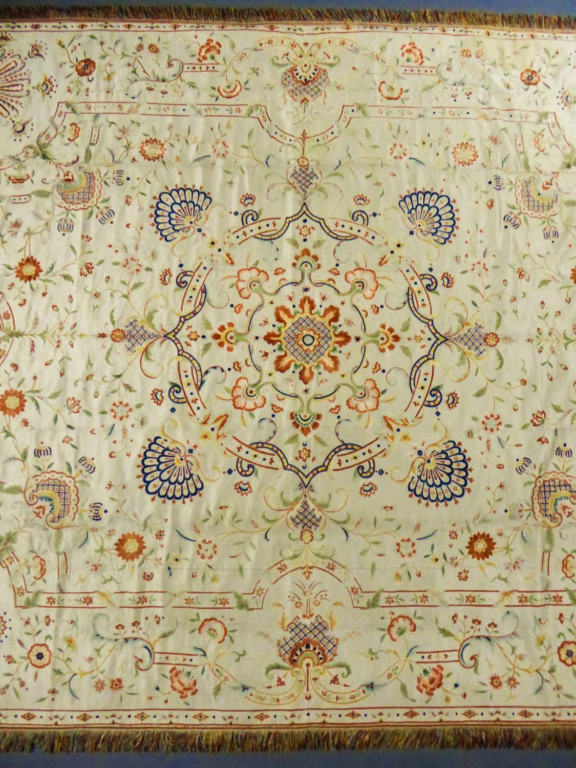Beige A Chinese / Canton Satin Embroidered Bedspread For Export To Europe Circa 1780/ For Sale