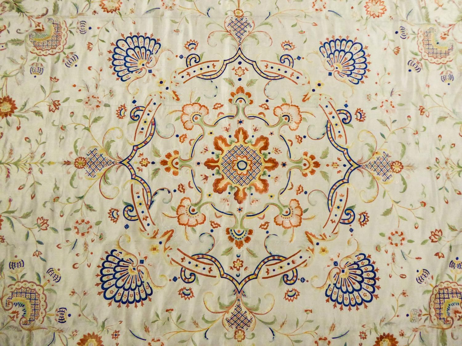 Beige A Chinese / Canton Satin Embroidered Bedspread For Export To Europe Circa 1780 For Sale