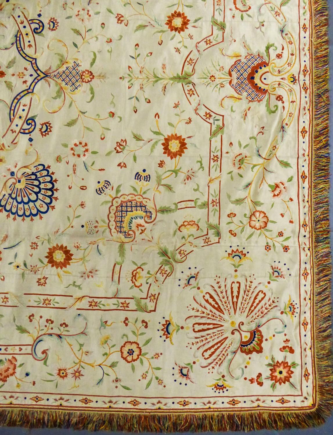 Women's or Men's A Chinese / Canton Satin Embroidered Bedspread For Export To Europe Circa 1780 For Sale