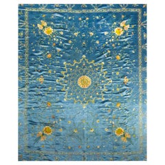 Suspension en satin brodé de Chine/Canton de la Compagnie des Indes Circa 1780