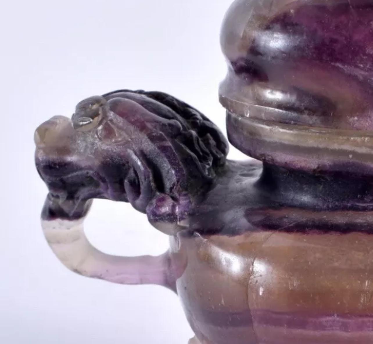 19th Century A Chinese carved amethyst incense censor and cover, Qing Dynasty, 19th C For Sale