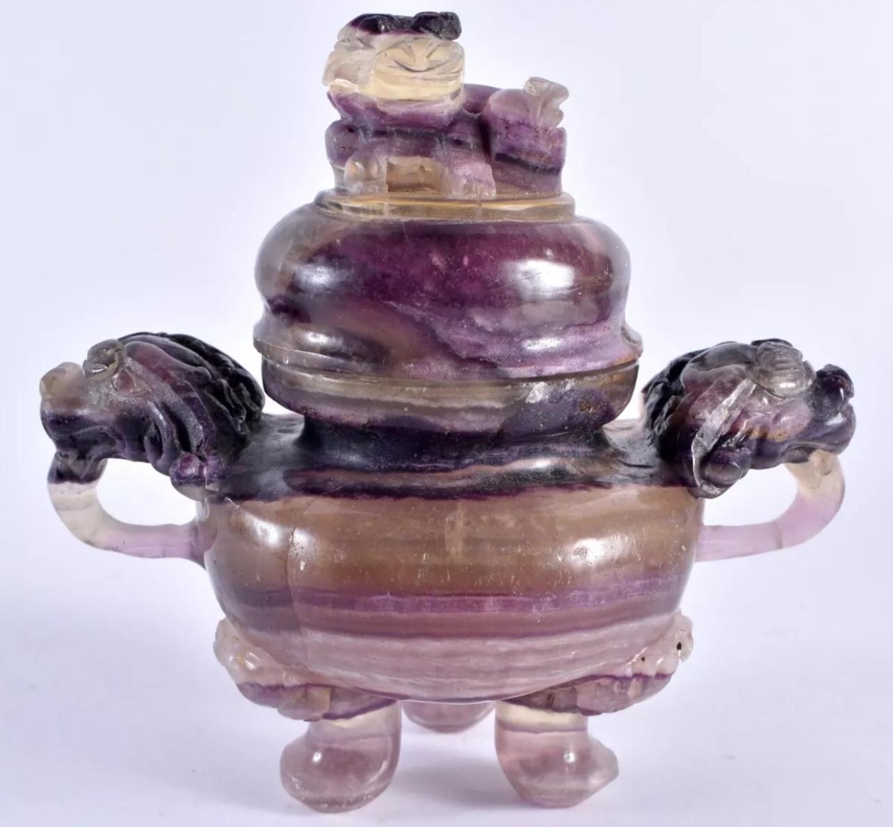 A Chinese carved amethyst incense censor and cover, Qing Dynasty, 19th C For Sale 2