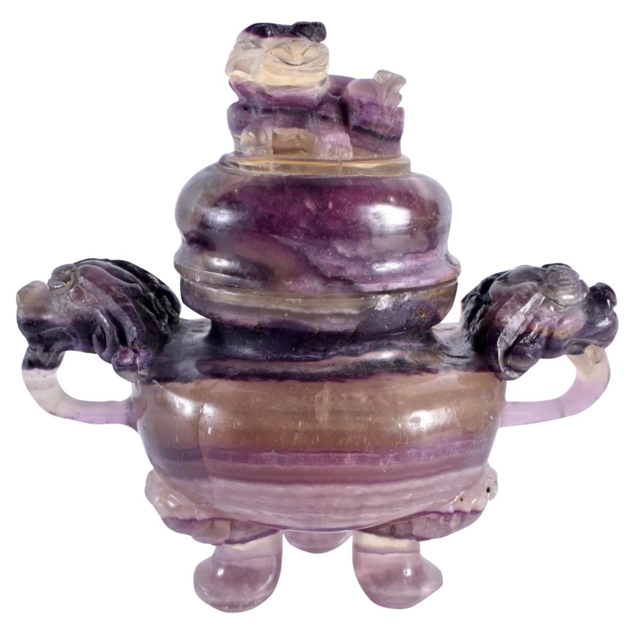 A Chinese carved amethyst incense censor and cover, Qing Dynasty, 19th C