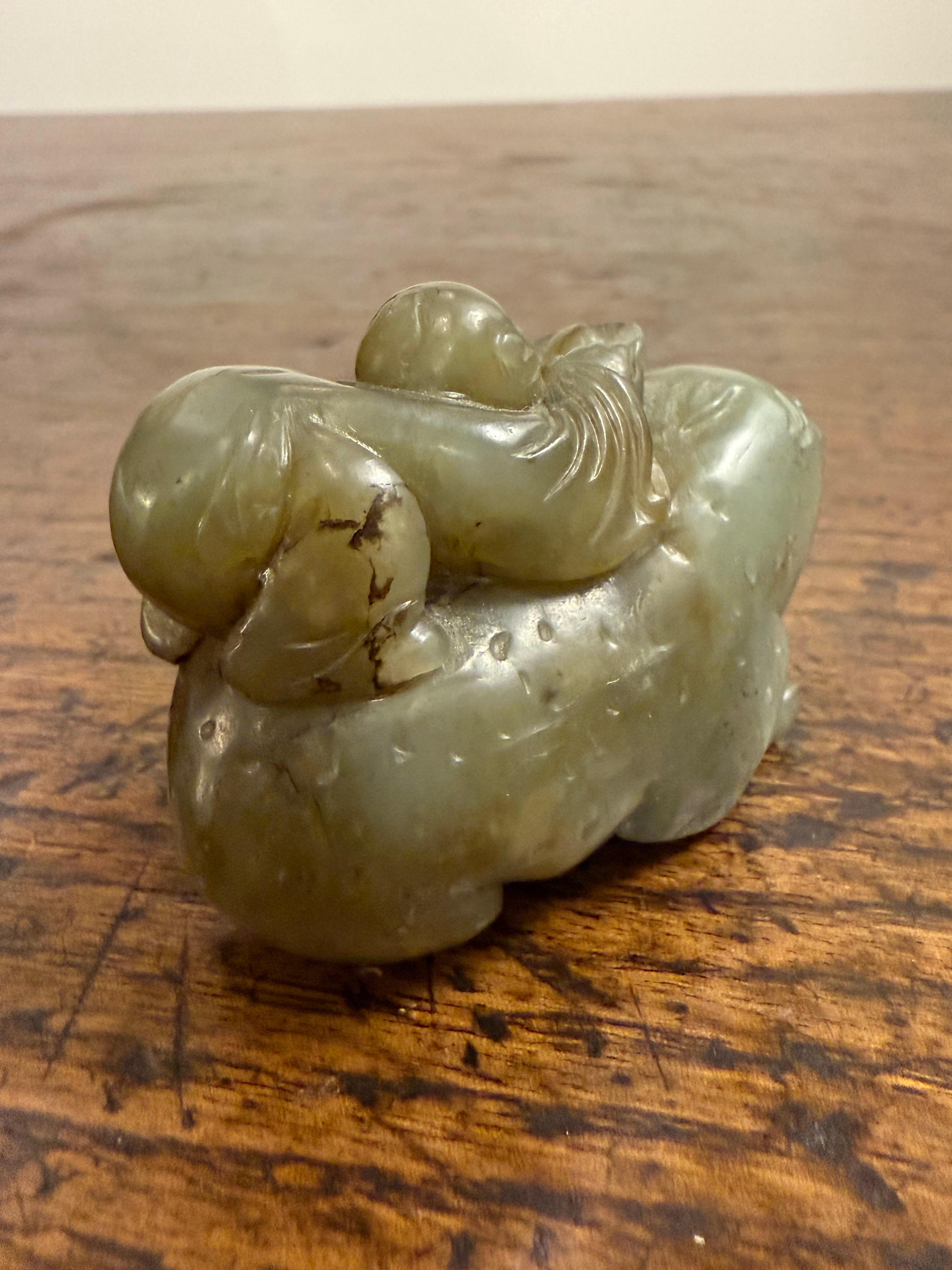 Giada A Chinese Carved Celadon Jade of a Boy with a Buffalo, Early 20th Century in vendita