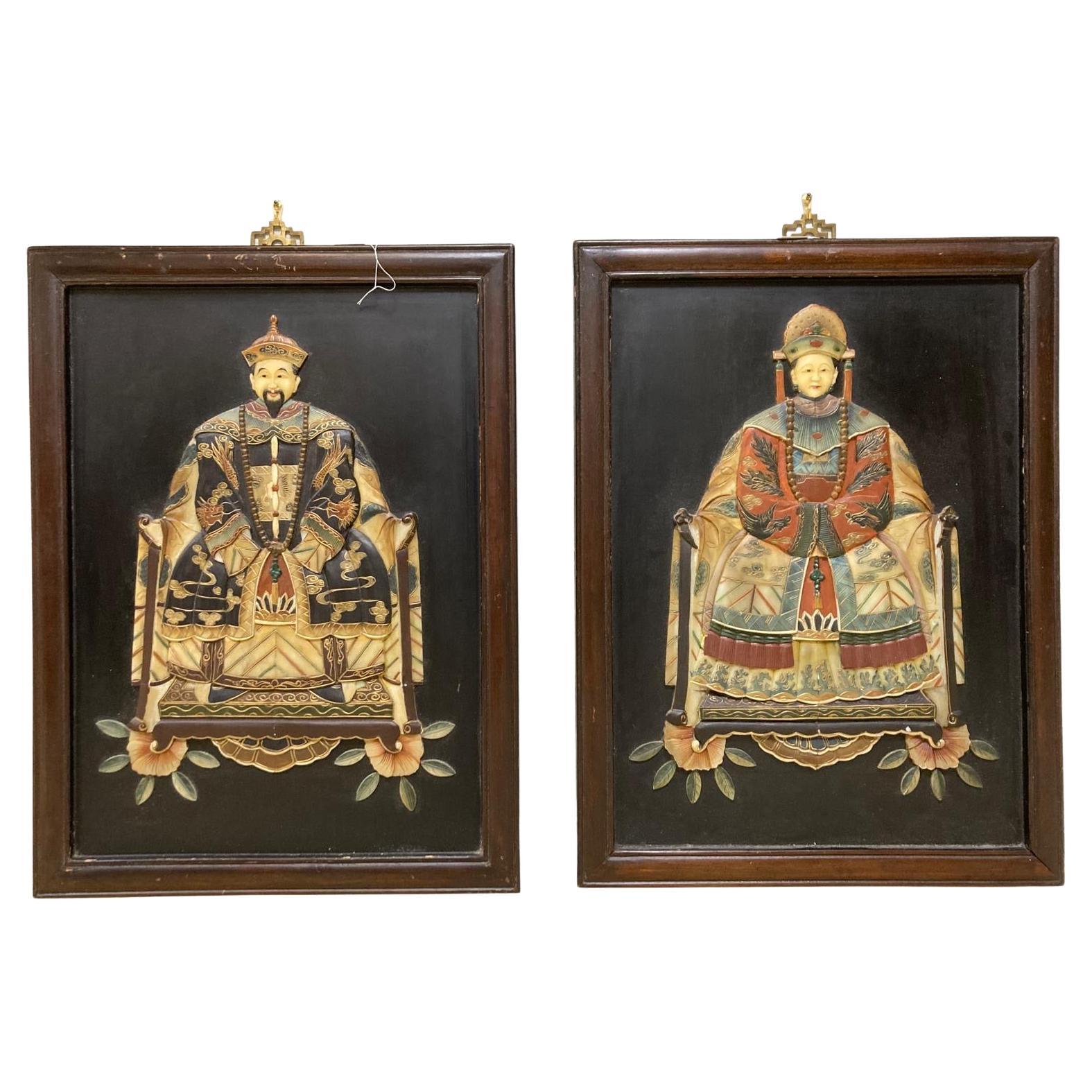 Portrait d'un empereur et d'empereurs en pierre dure sculptée chinoise en vente