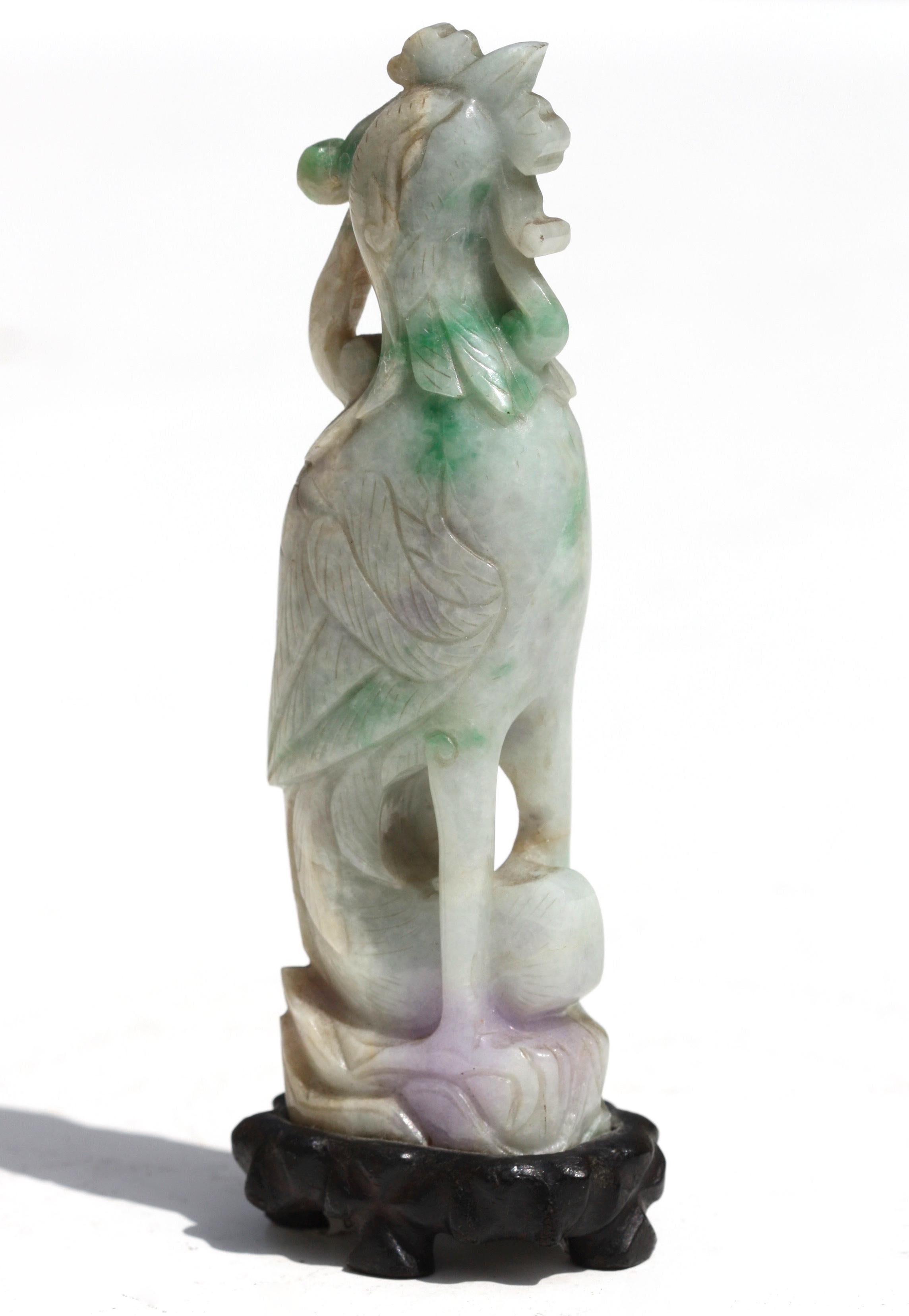 Chinese Carved Jadeite Figure of a Phoenix In Good Condition For Sale In West Palm Beach, FL