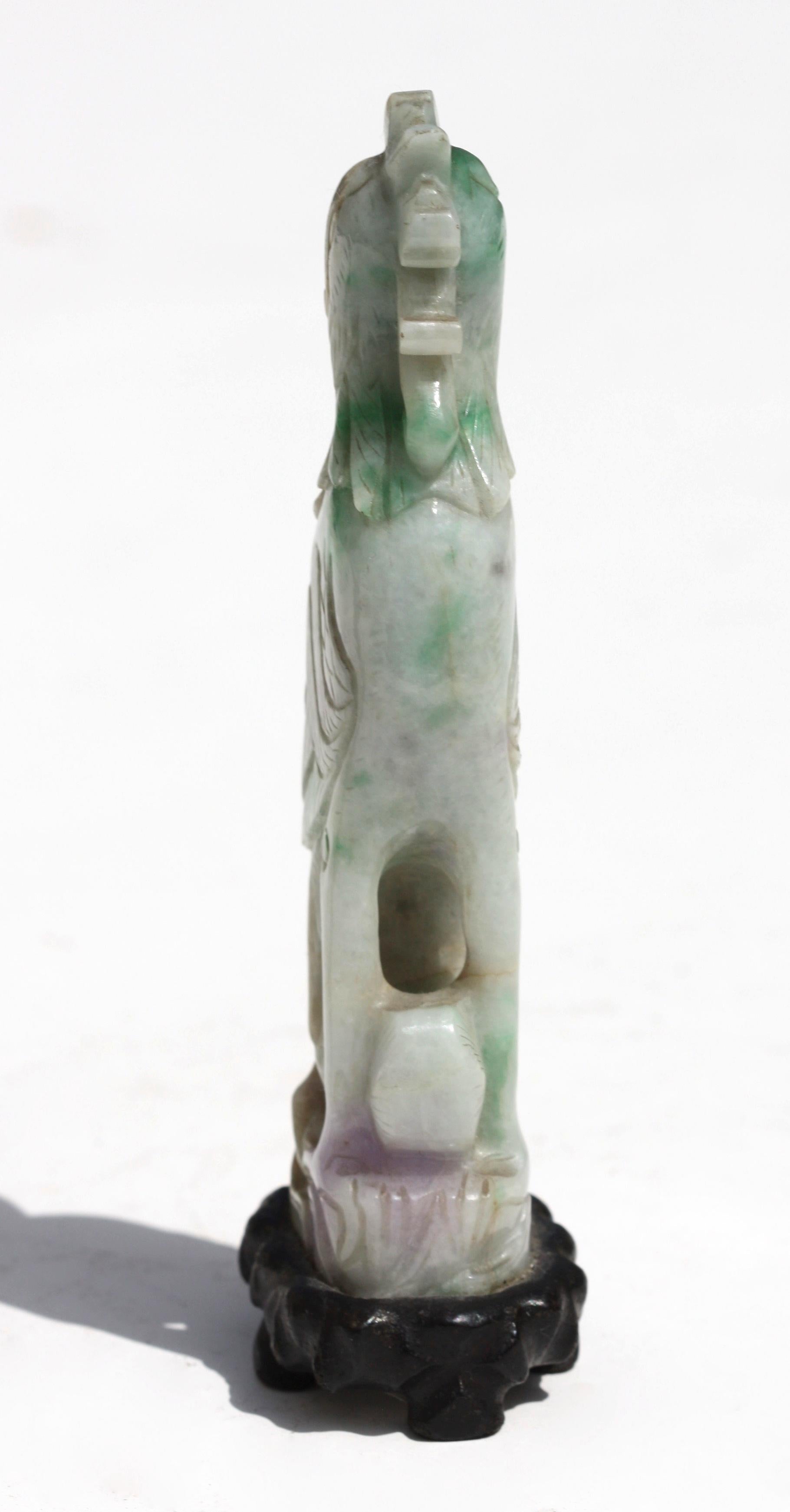 20th Century Chinese Carved Jadeite Figure of a Phoenix For Sale