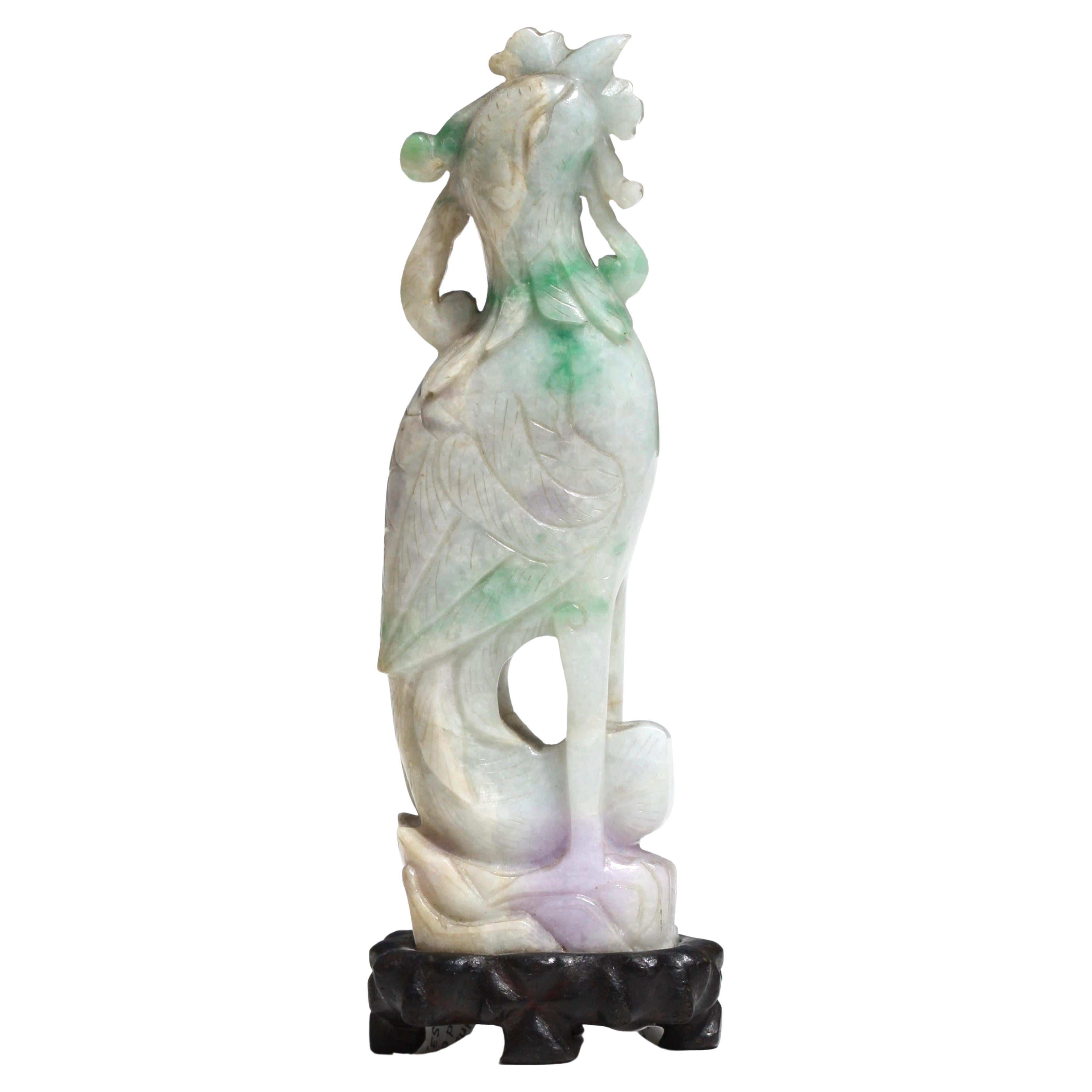 Chinese Carved Jadeite Figure of a Phoenix For Sale