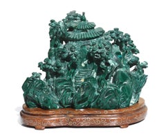Chinese Carved Malachite "Pagoda" Mountain Scene
