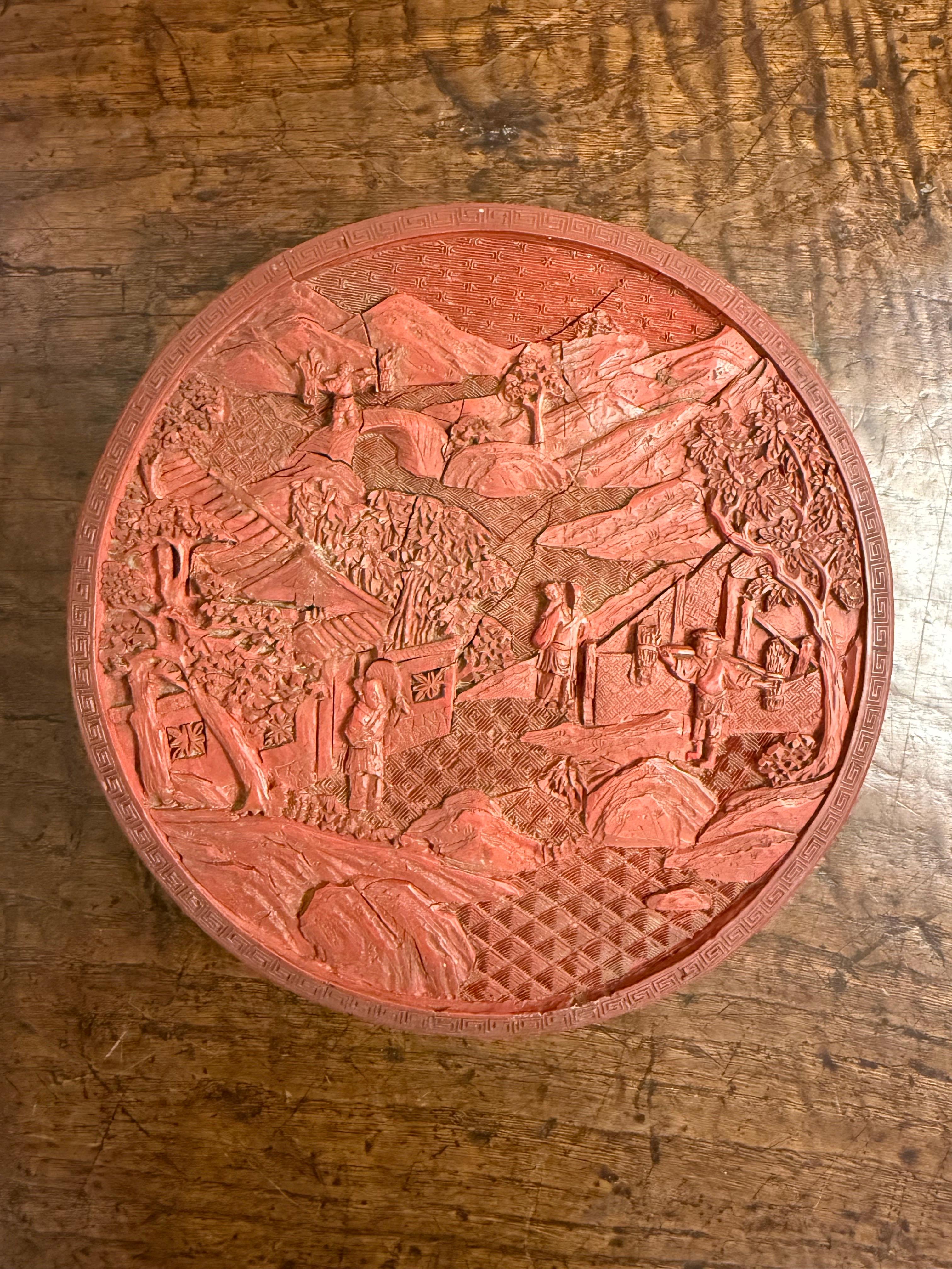 A Chinese Carved Red Lacquer Cinnabar Box, 19th Century For Sale 6