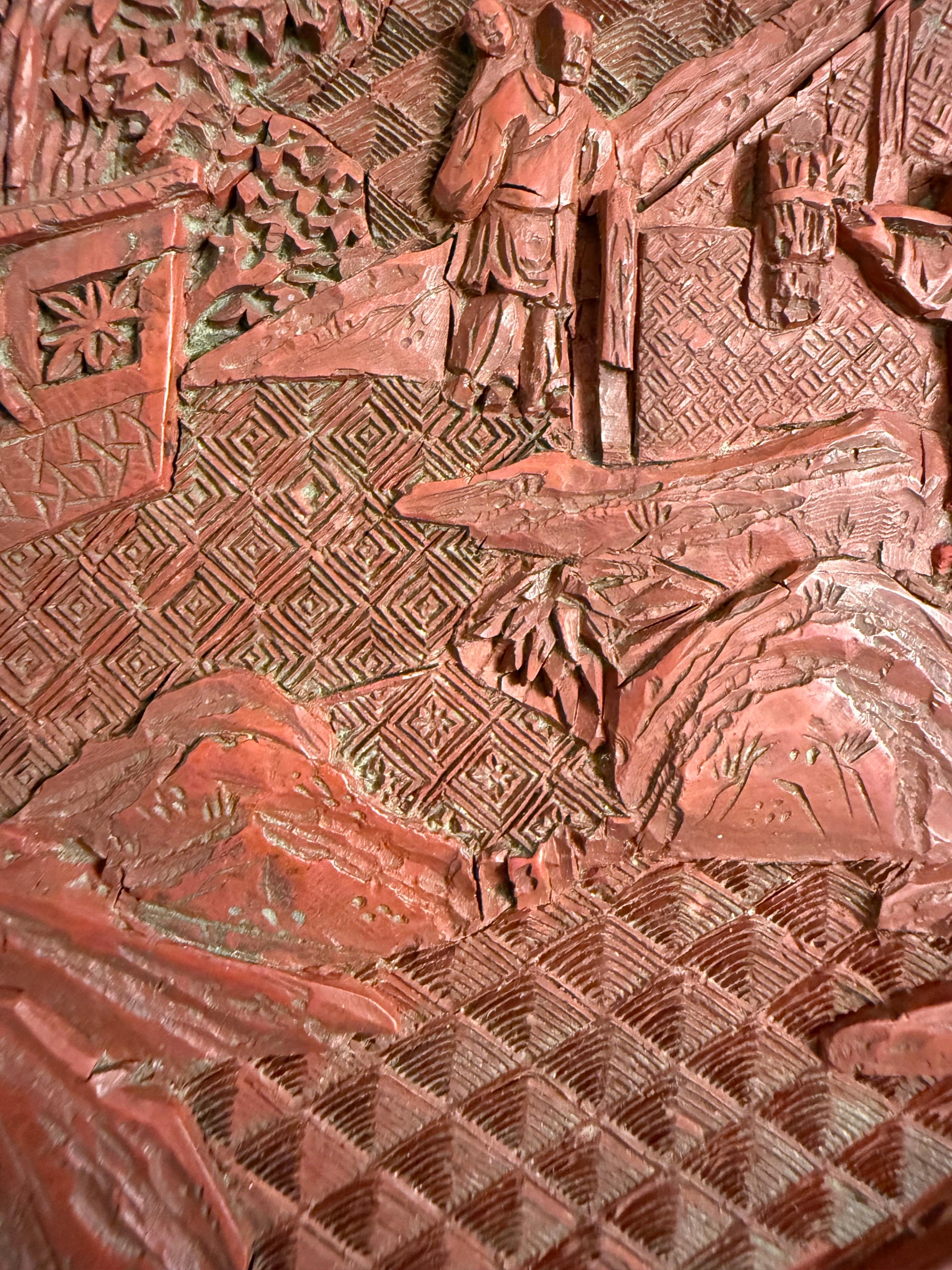 A Chinese Carved Red Lacquer Cinnabar Box, 19th Century For Sale 11