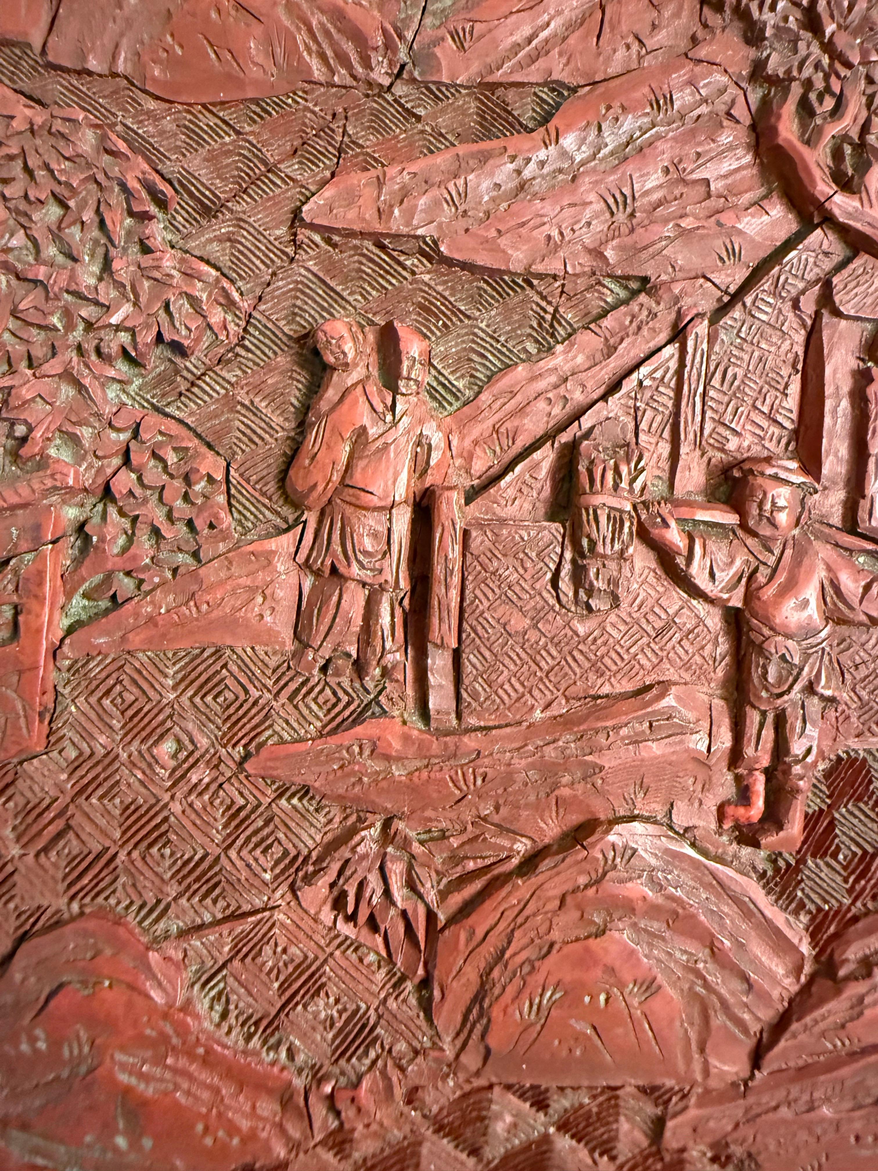 Hand-Carved A Chinese Carved Red Lacquer Cinnabar Box, 19th Century For Sale