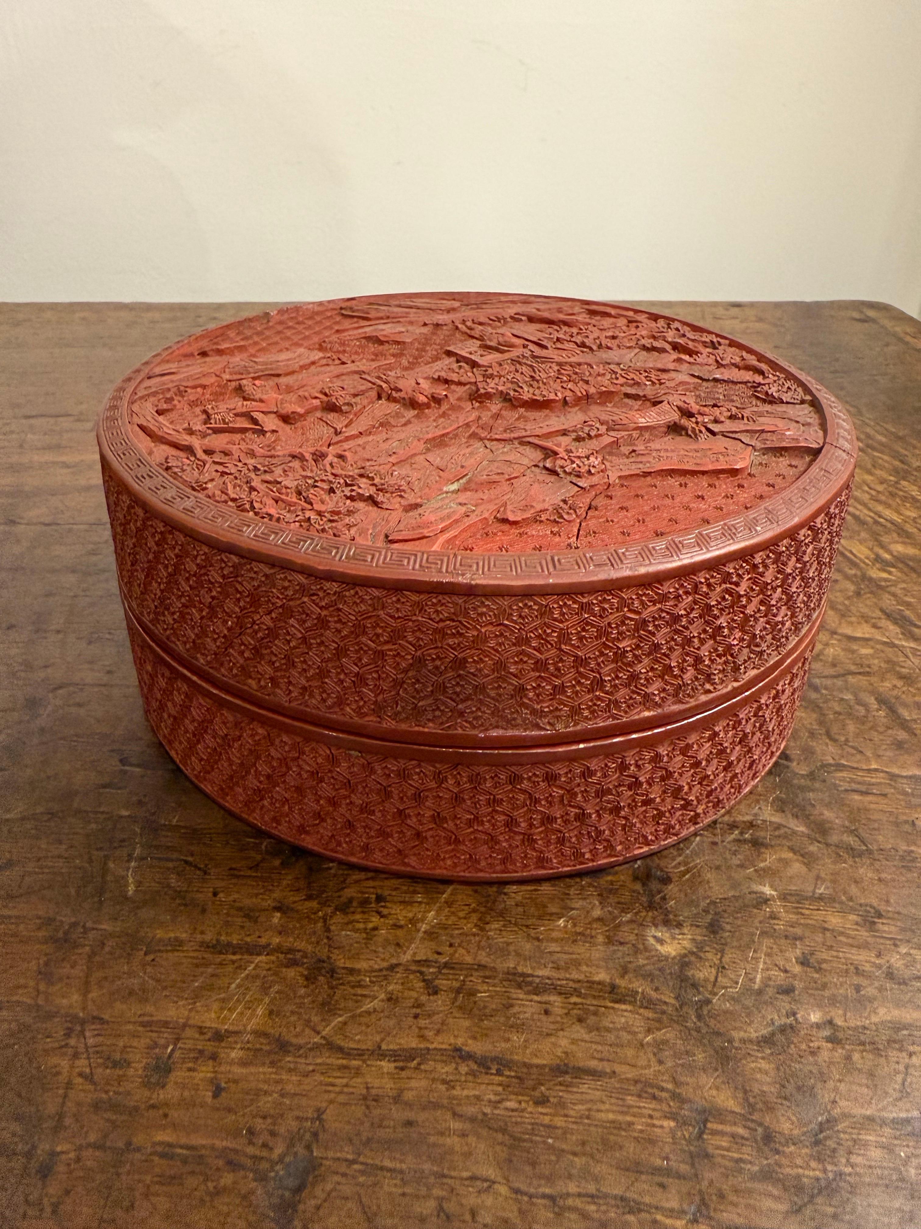 A Chinese Carved Red Lacquer Cinnabar Box, 19th Century In Good Condition For Sale In ARMADALE, VIC