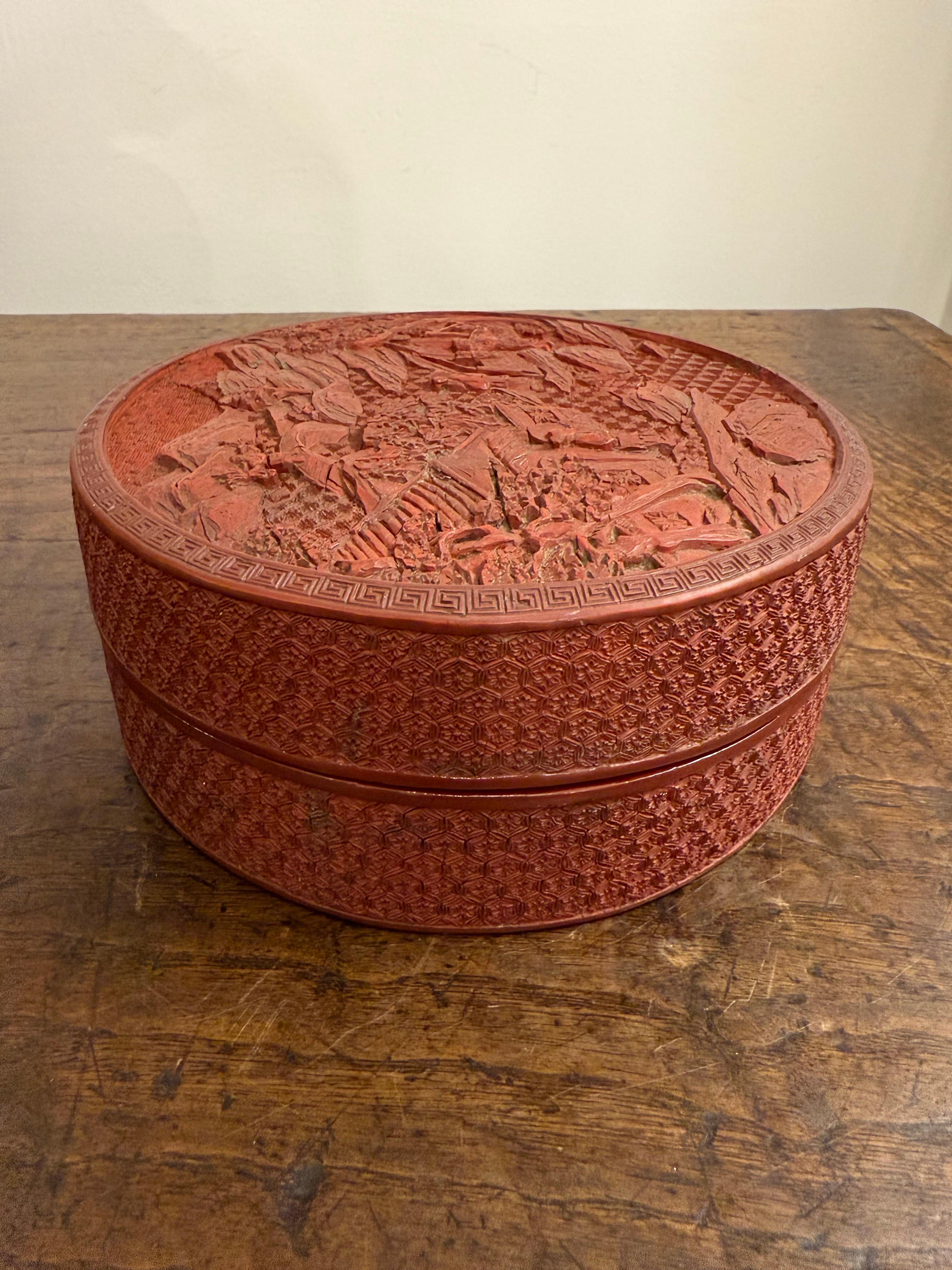 Wood A Chinese Carved Red Lacquer Cinnabar Box, 19th Century For Sale