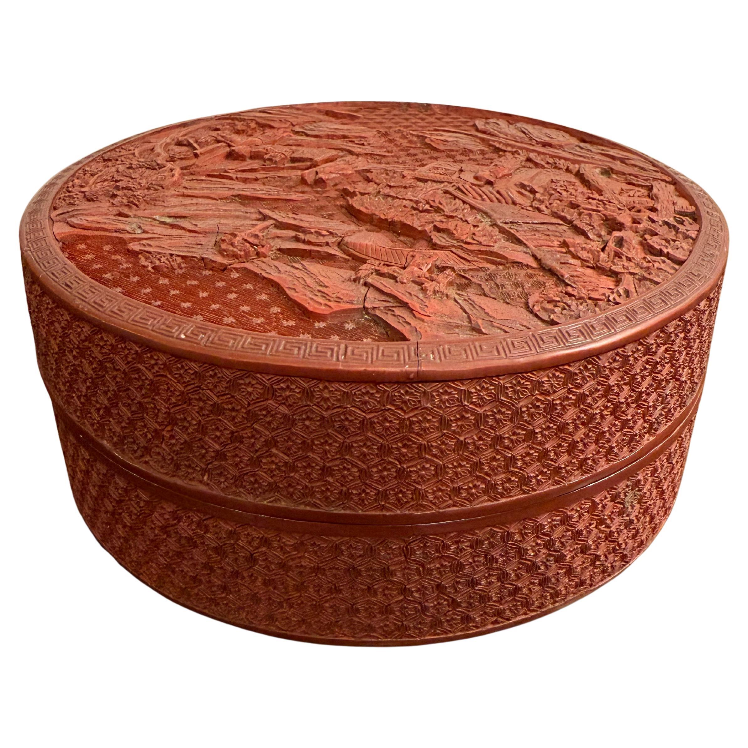 A Chinese Carved Red Lacquer Cinnabar Box, 19th Century