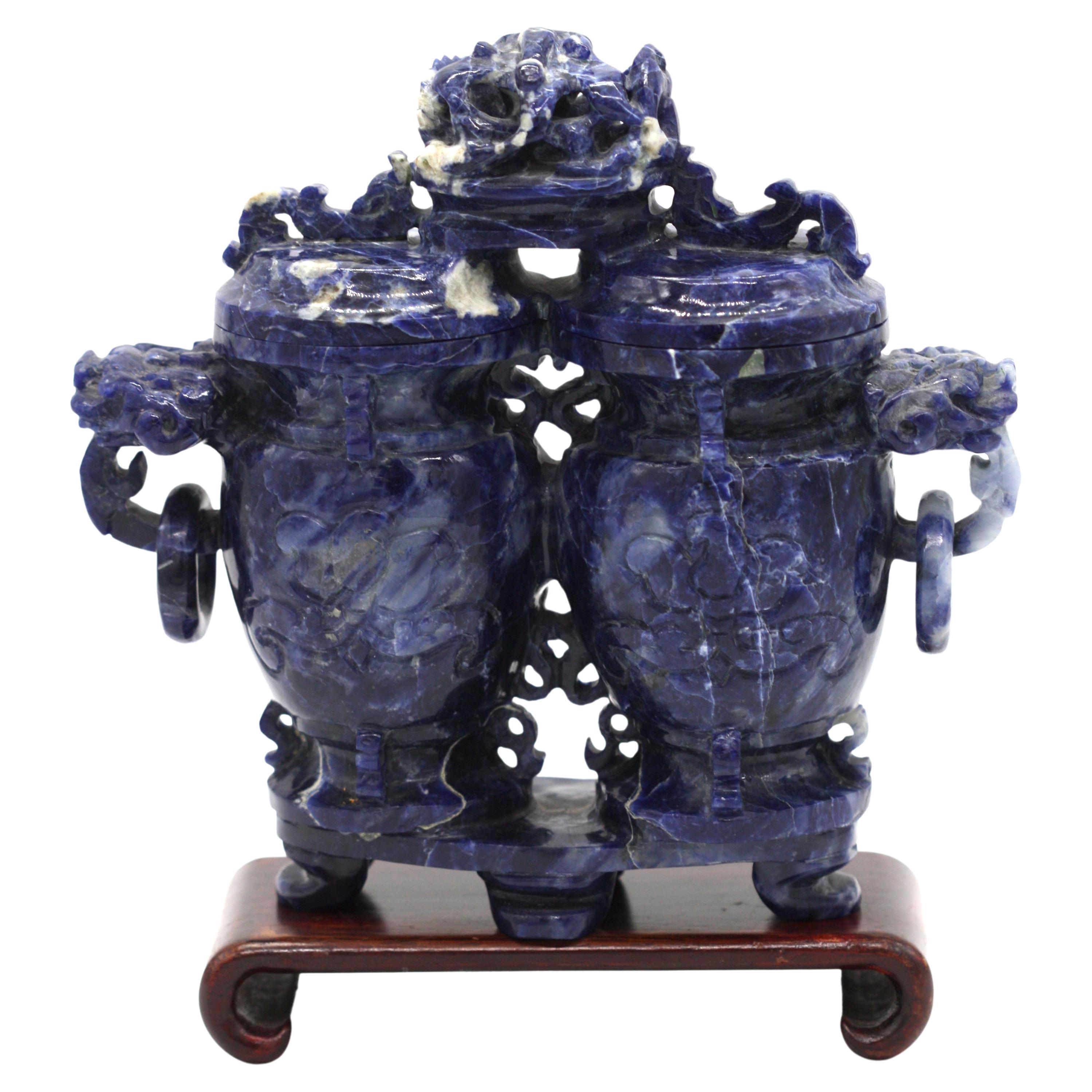 Chinese Carved Sodalite Archaistic Vessel, 19th / 20th Century For Sale