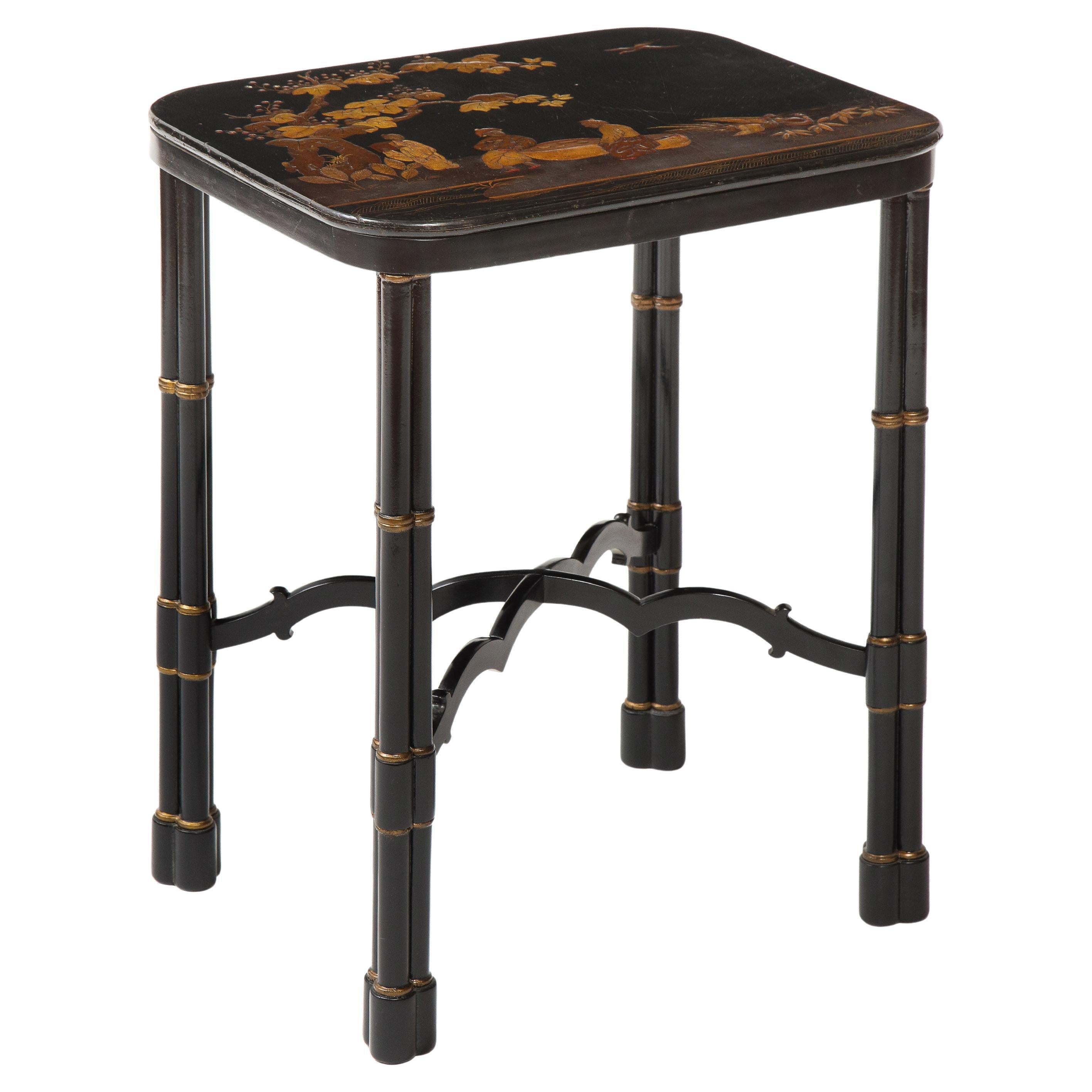 Chinese Chippendale Style Black and Gilt-Japanned Occasional Table
