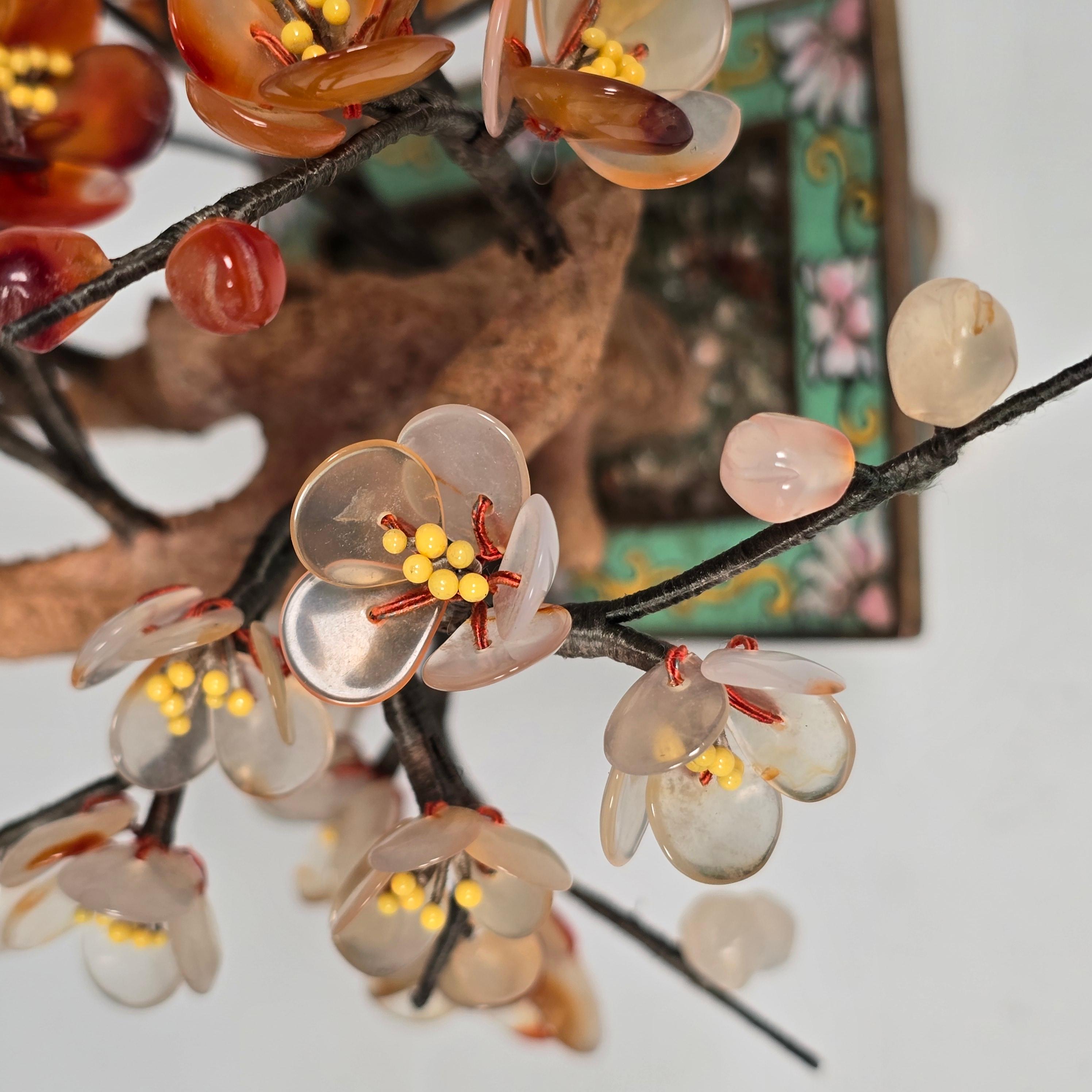 A  Bonsaï chinois en pierre dure cloisonnée et sculptée, Prunus circa 1920 en vente 2