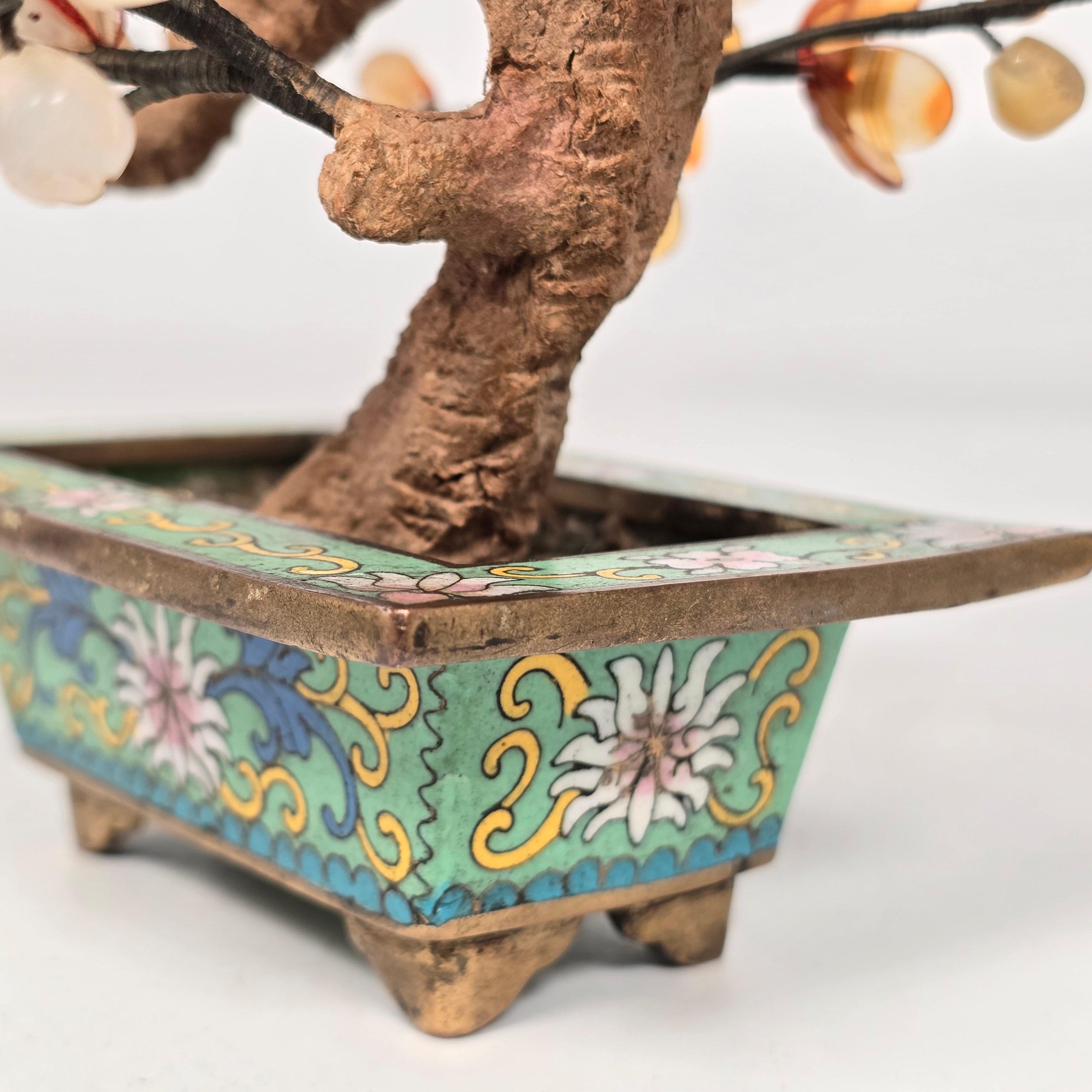 A  Bonsaï chinois en pierre dure cloisonnée et sculptée, Prunus circa 1920 en vente 4
