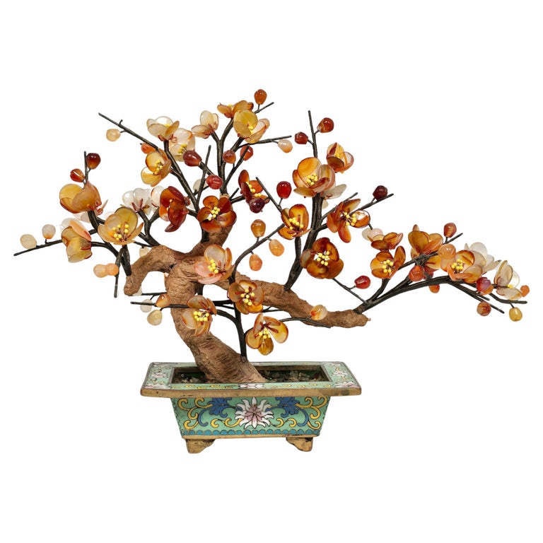 A Chinese cloisonn and carved hardstone bonsai tree, Prunus circa 1920 For  Sale at 1stDibs