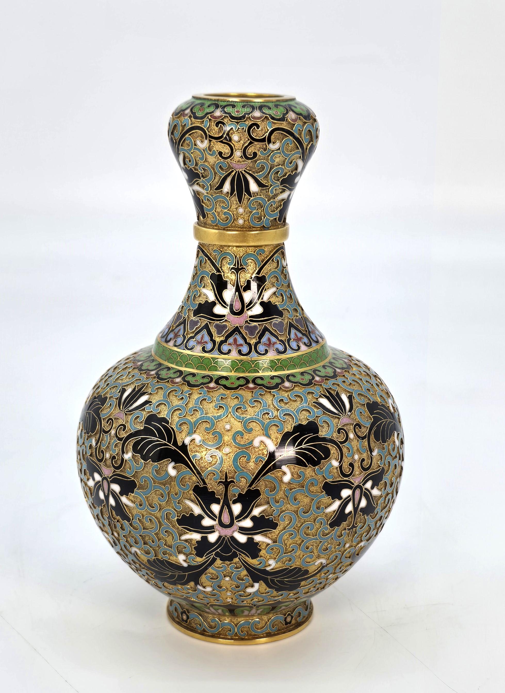 Gilt A Chinese cloisonné and gilt metal vase circa 1930 For Sale