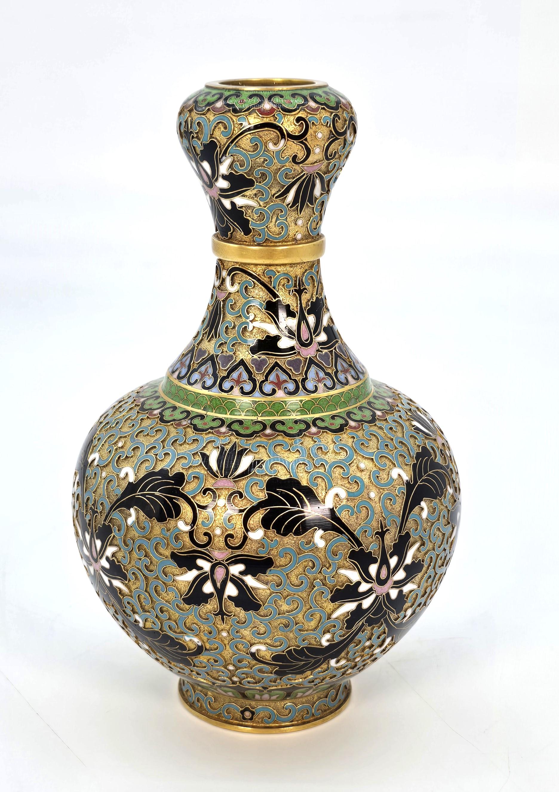 20th Century A Chinese cloisonné and gilt metal vase circa 1930 For Sale