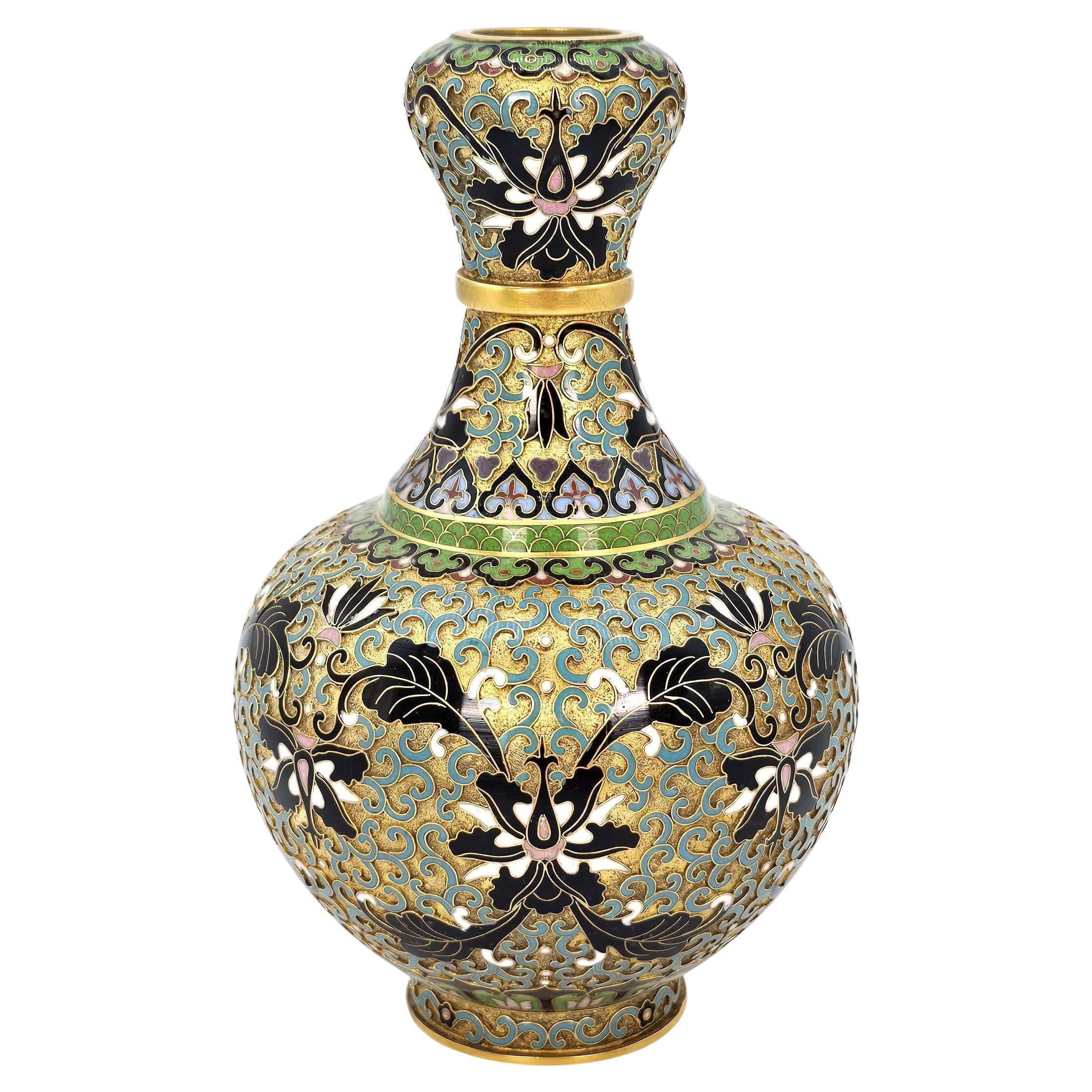 A Chinese cloisonné and gilt metal vase circa 1930 For Sale