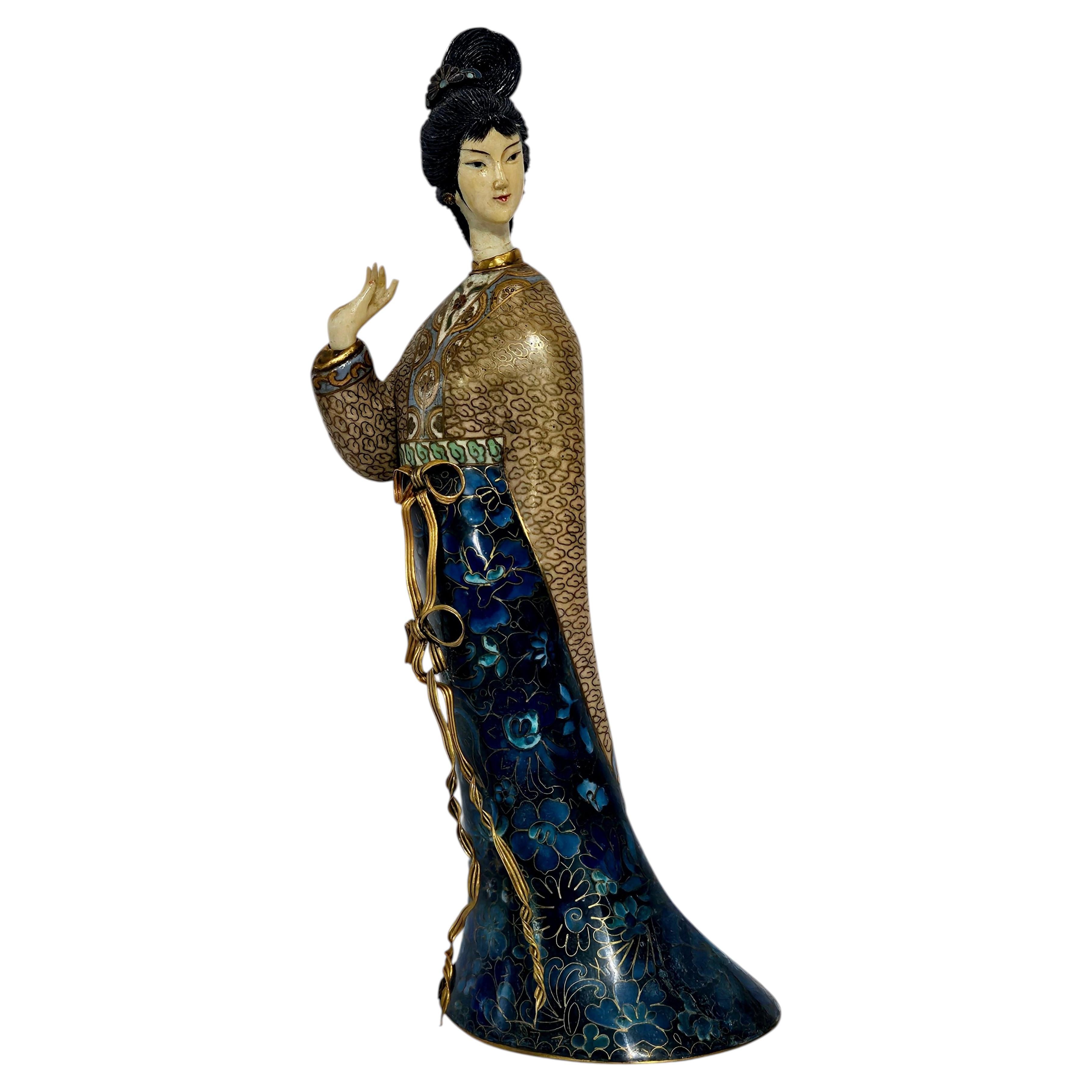 A Chinese Cloisonné Enamel Carved Guanyin Statue For Sale