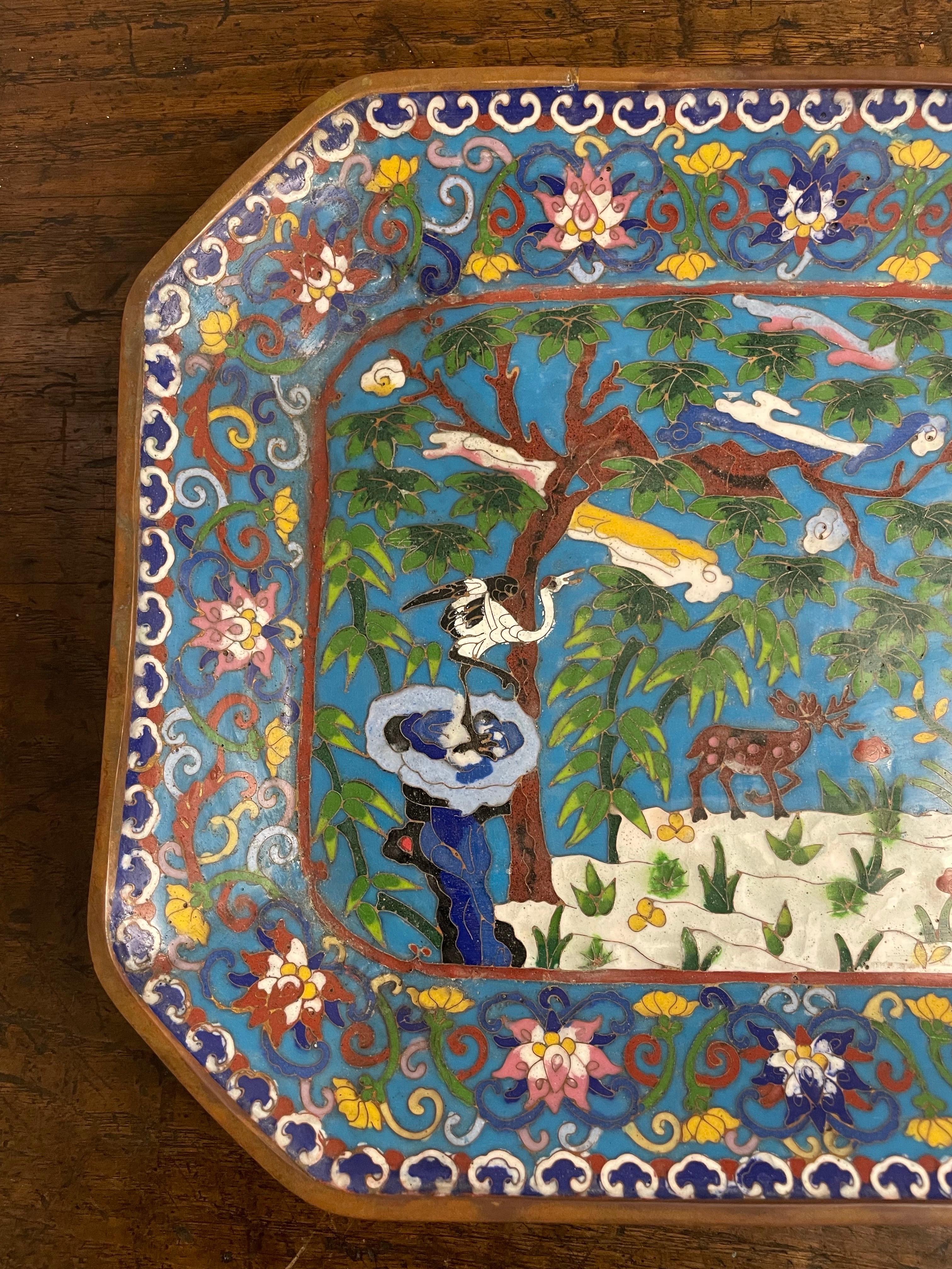 A Chinese Cloisonne Tray with Qianlong Mark, Early 20th Century
Home decor, Interior design and collectibles.

Provenance: Private Victoria Collection.

Dimension:
Height: 3.6cm
Width: 29.2cm
Depth: 23.3cm