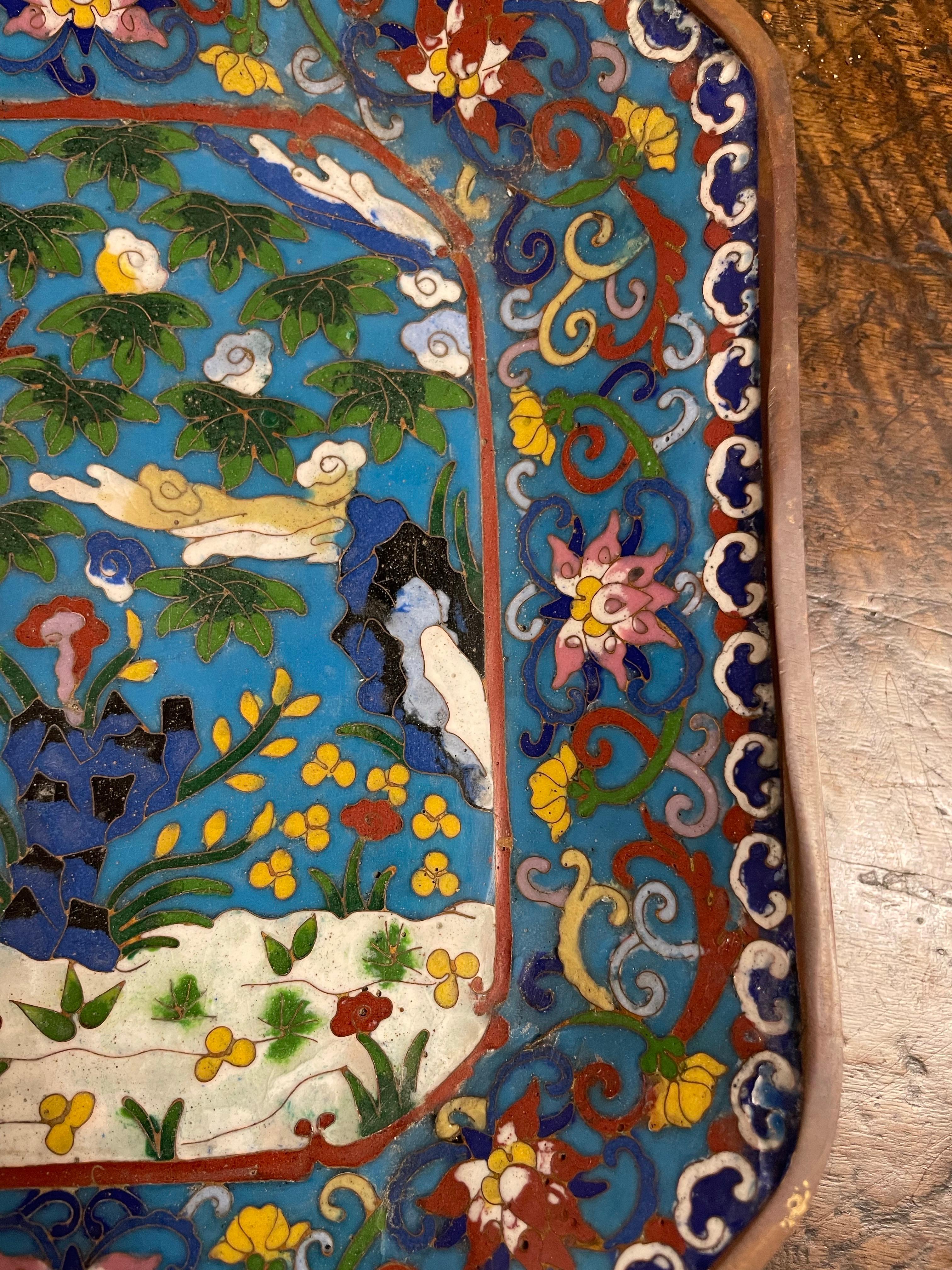 Bronze A Chinese Cloisonne Tray with Qianlong Mark, Early 20th Century For Sale