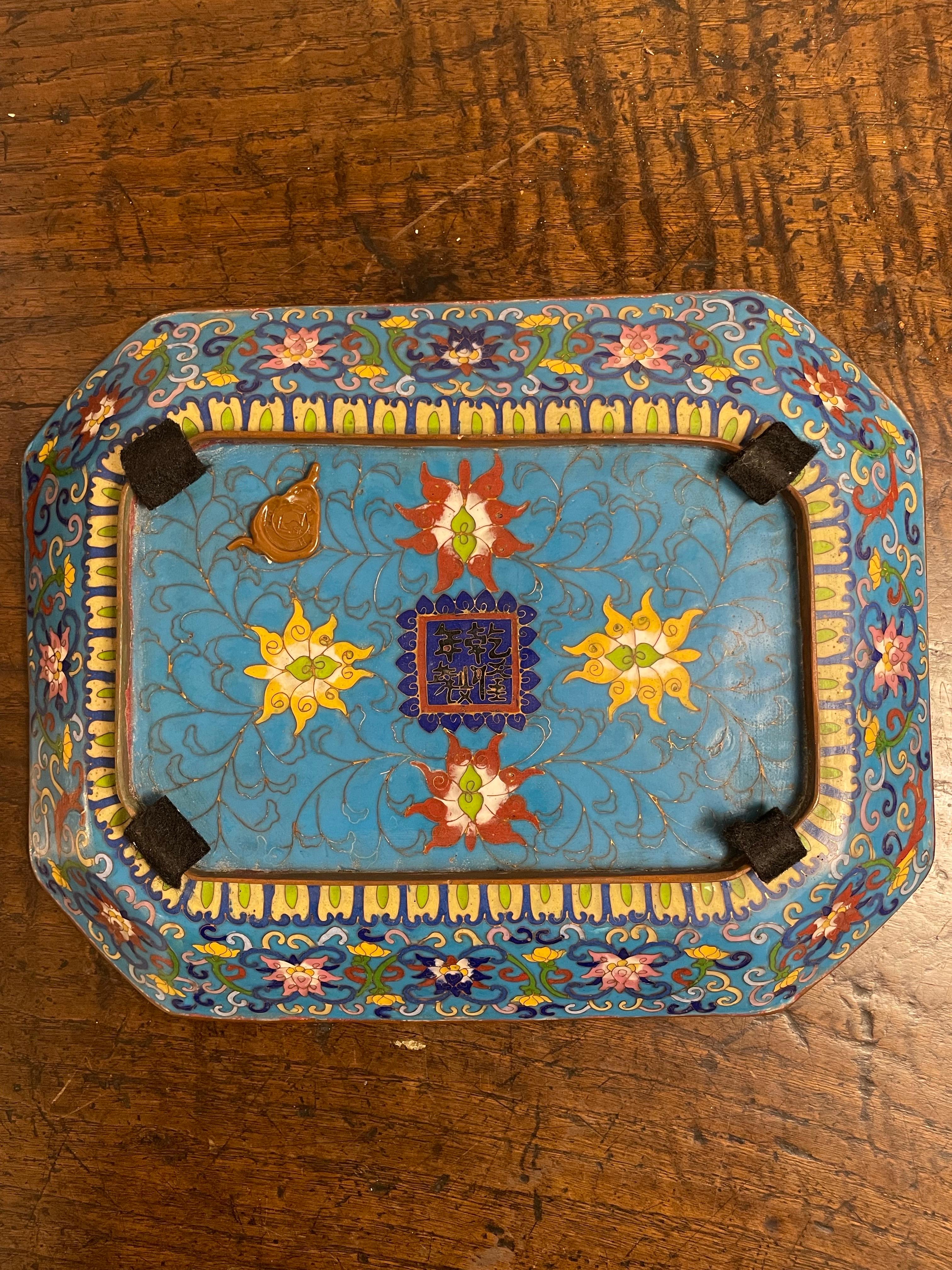 A Chinese Cloisonne Tray with Qianlong Mark, Early 20th Century For Sale 3