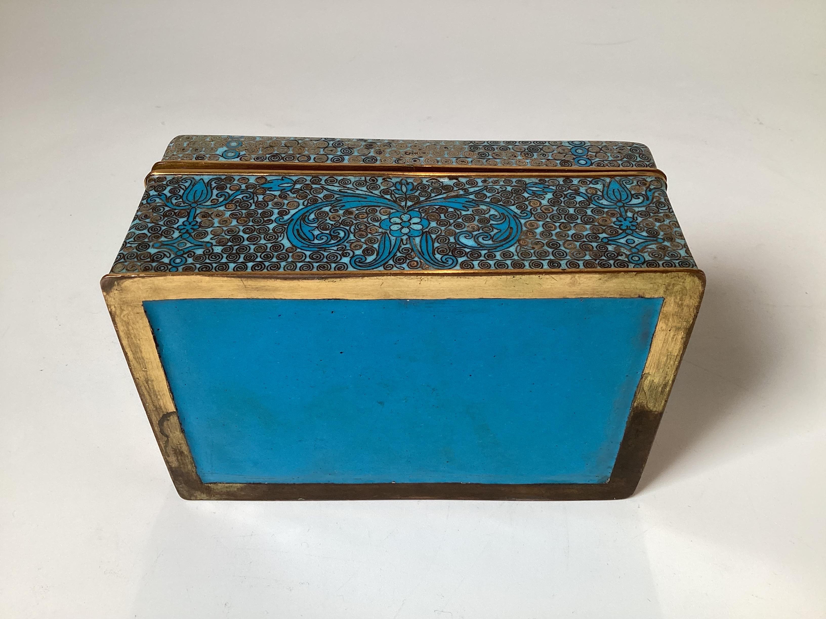 Enamel Chinese Cloissone Box with Carved Jade Plaque, circa 1900 For Sale