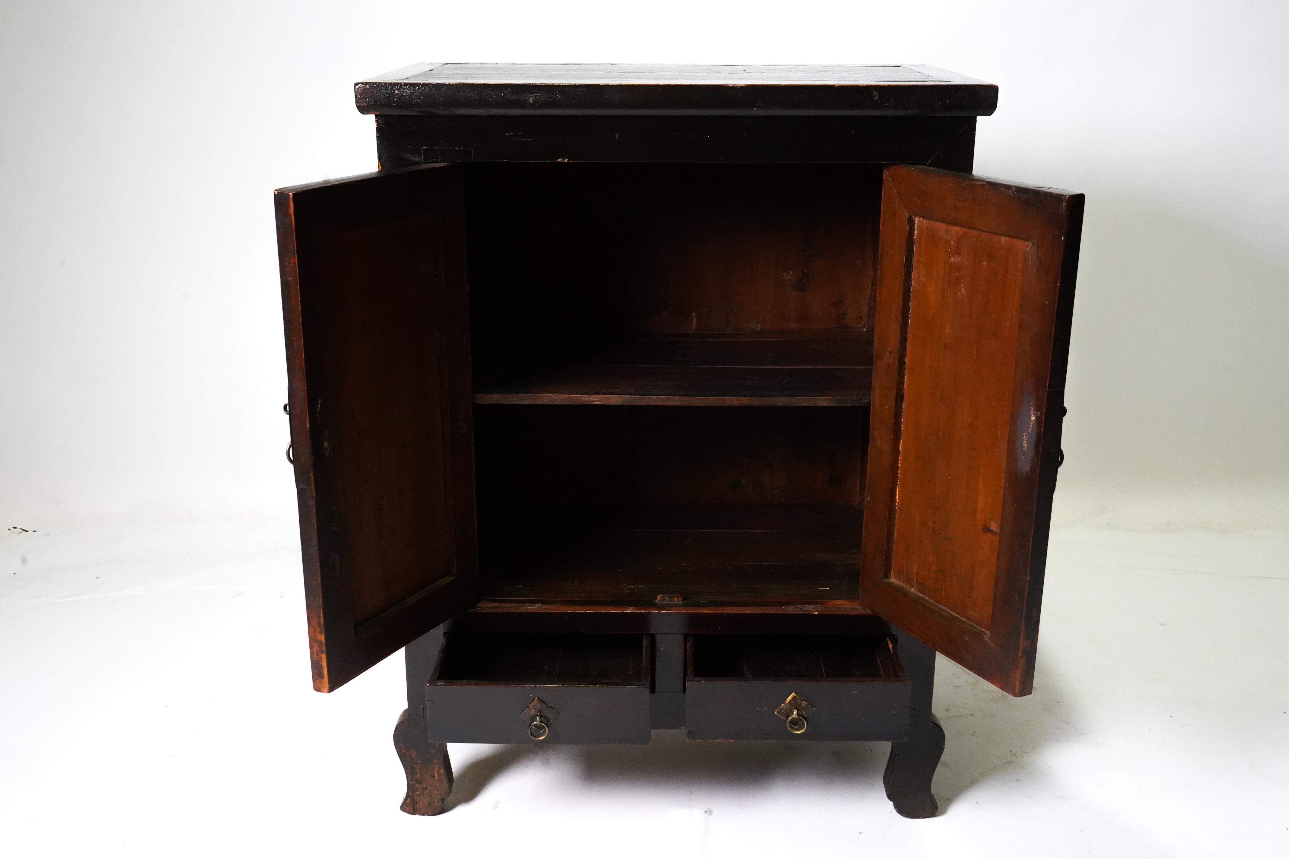 Qing Early 20th C Chinese Cabinet with Original Lacquer and Cabriole Legs