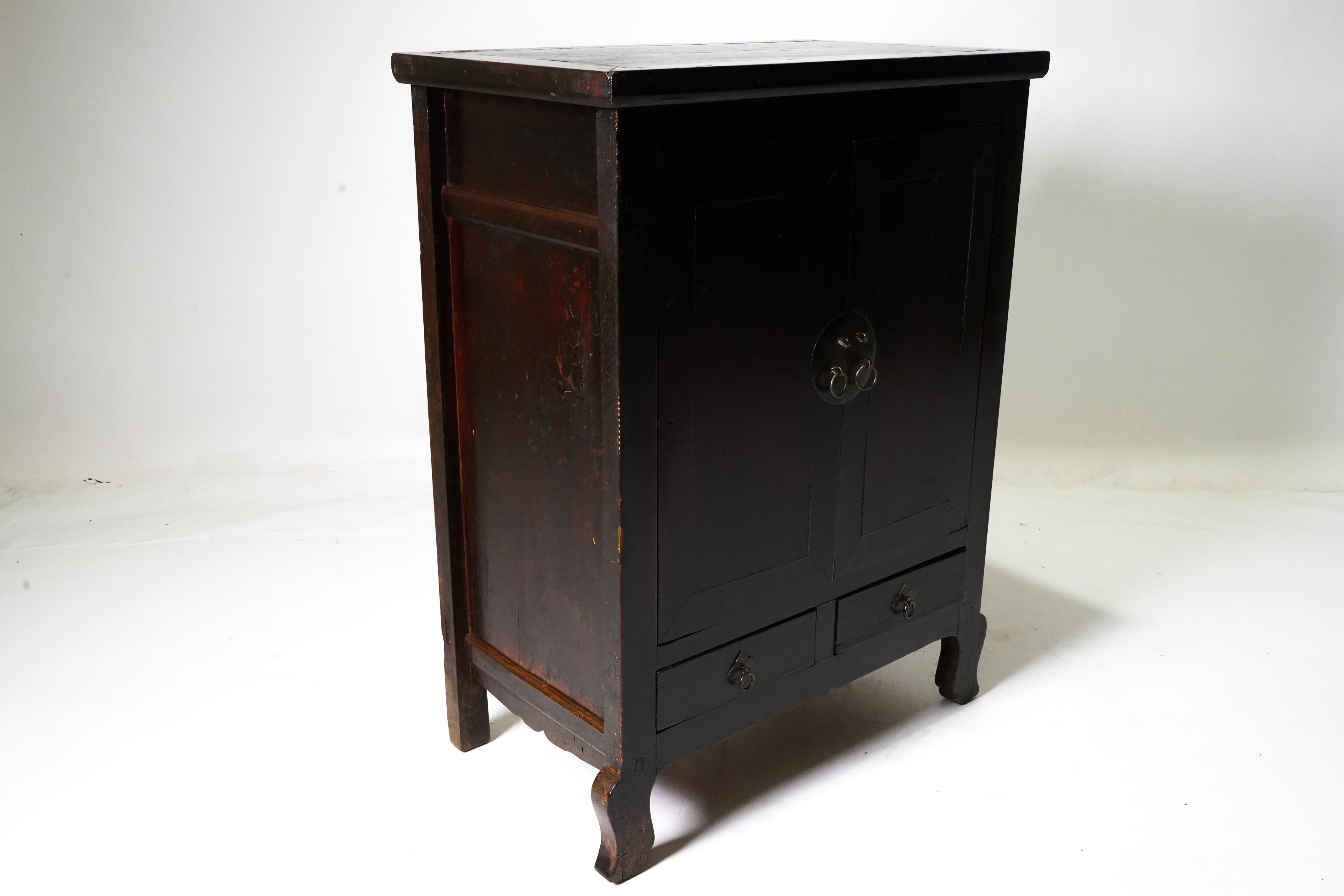 Lacquered Early 20th C Chinese Cabinet with Original Lacquer and Cabriole Legs