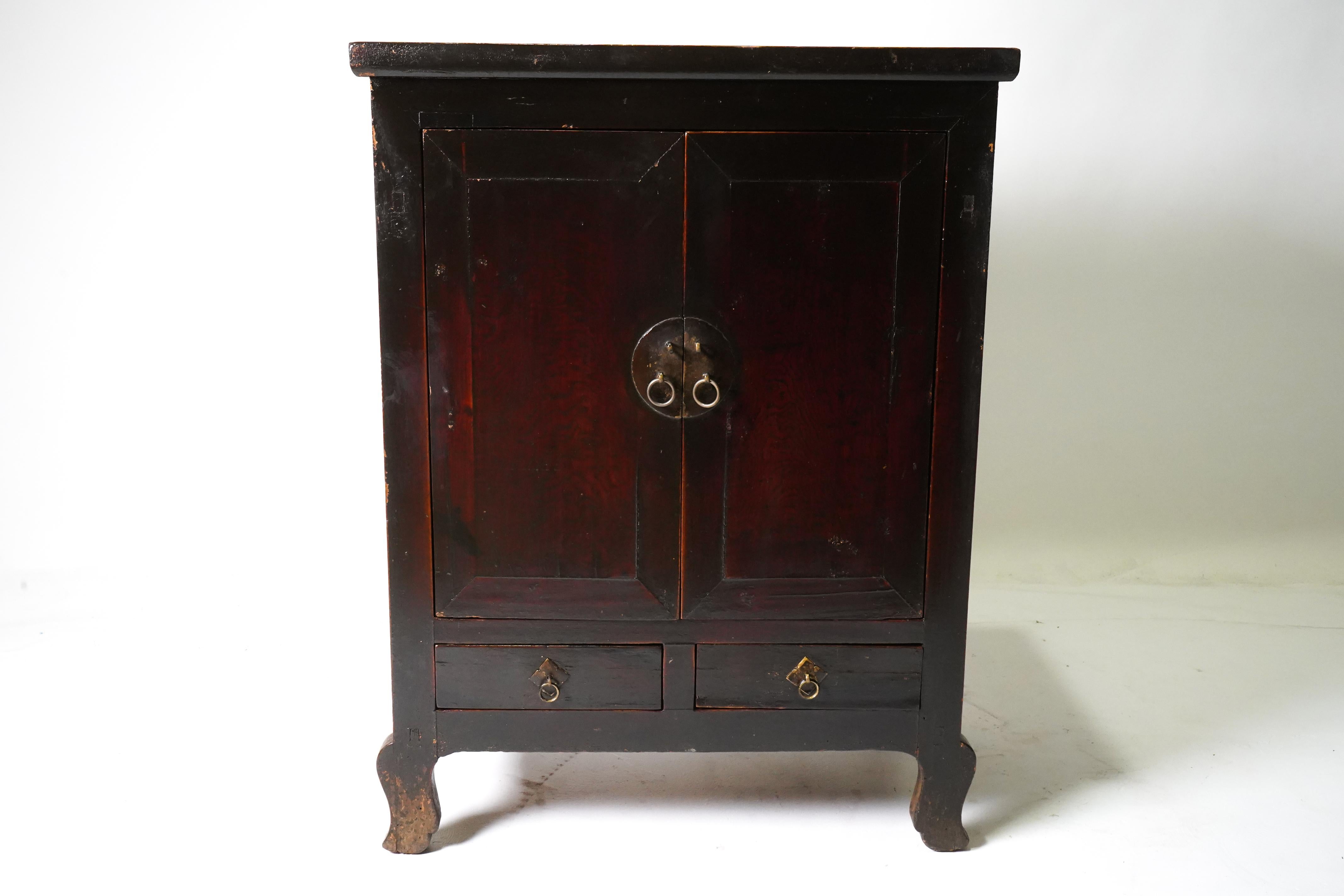 Elm Early 20th C Chinese Cabinet with Original Lacquer and Cabriole Legs